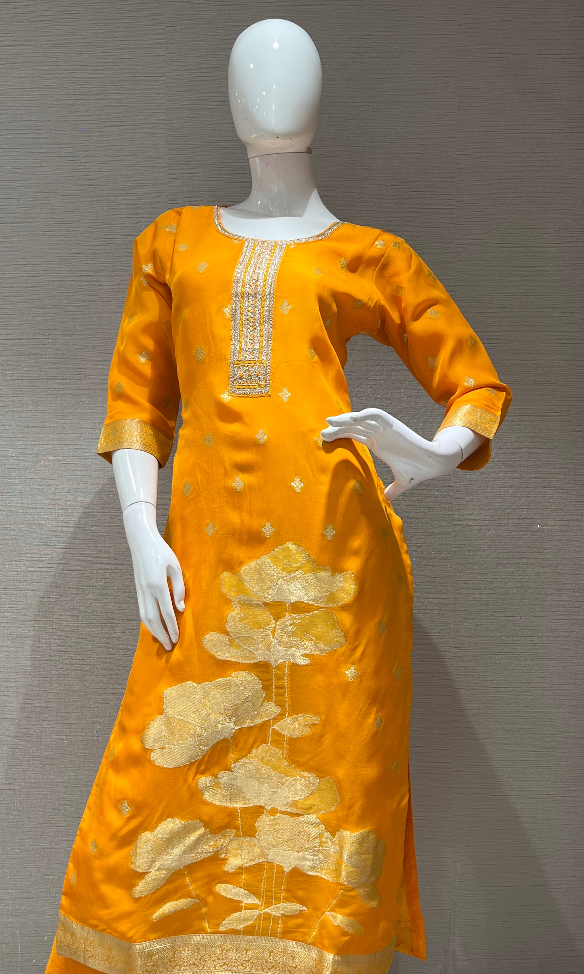 MUSTARD GOLD EMBROIDERED KURTA SET