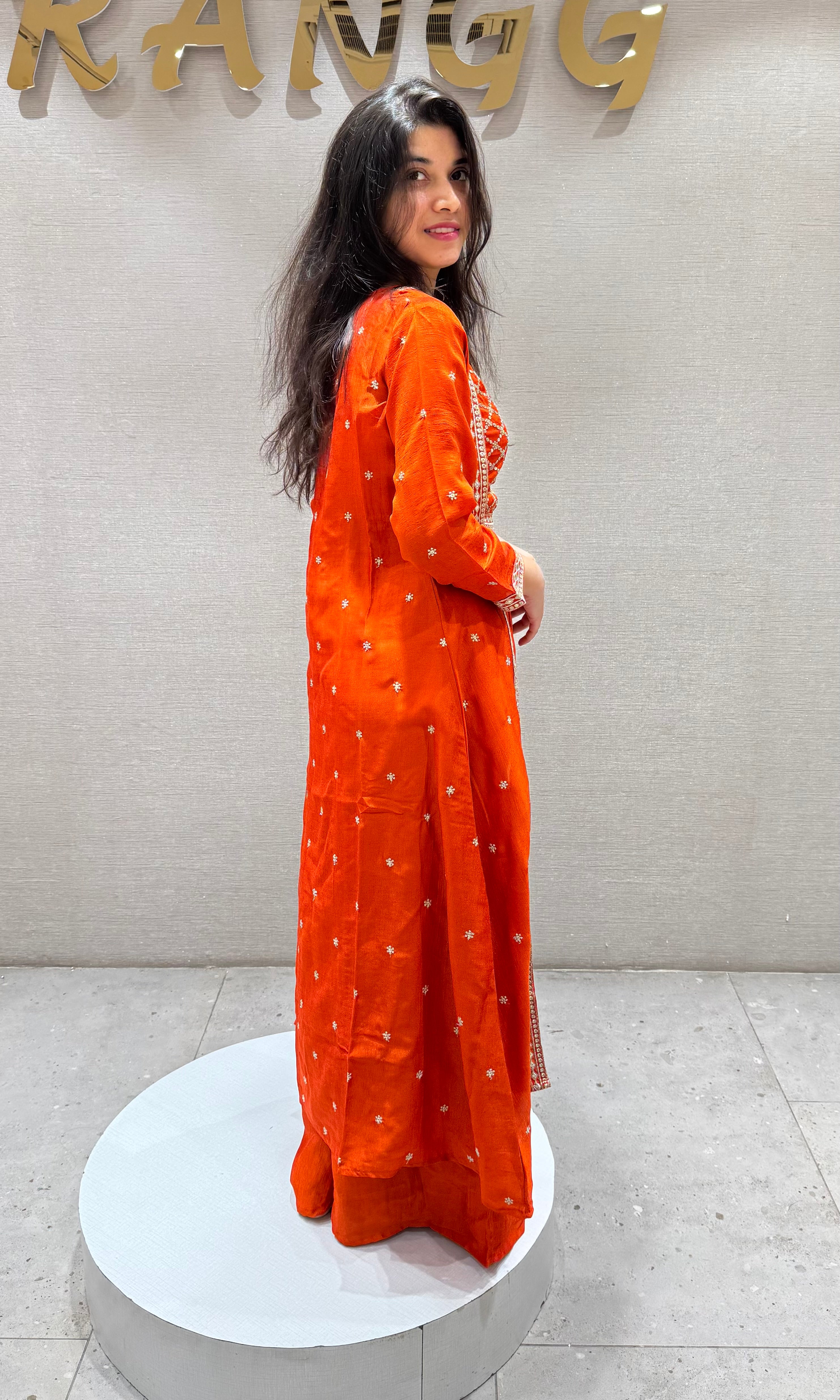 Orange EMBELLISHED CROP TOP PALAZZO SET