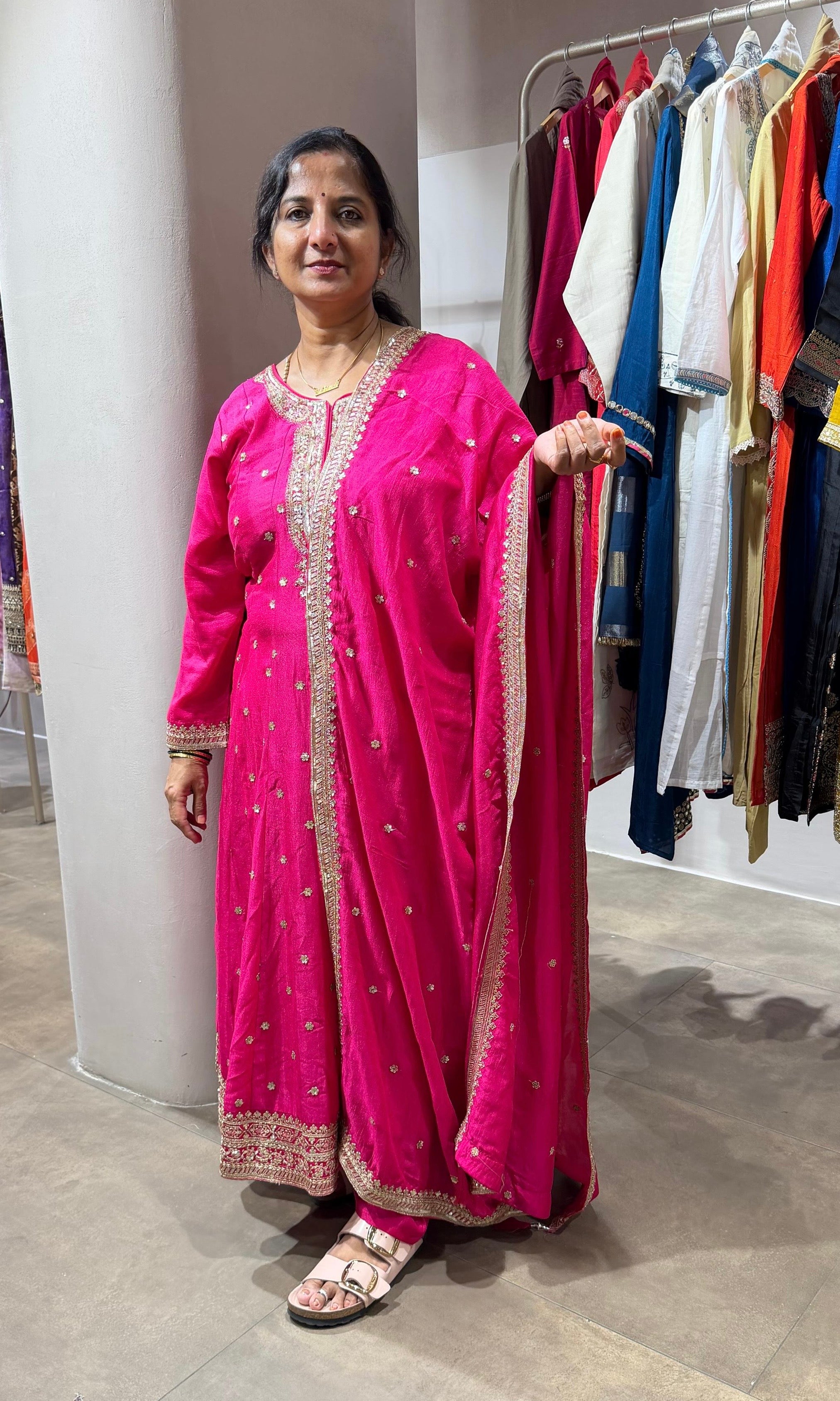 Pink Silk Embroidered Anarkali Set