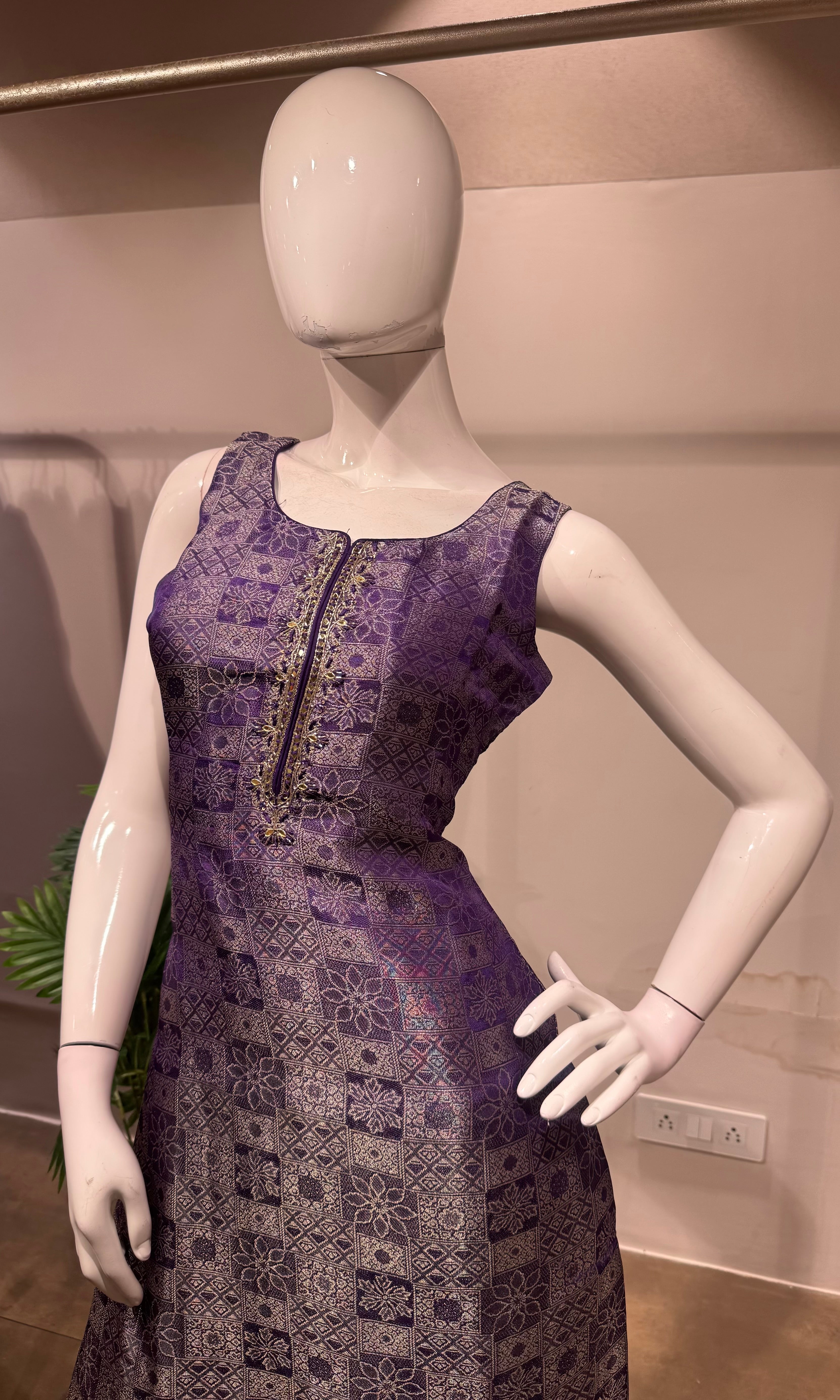 purple Banarasi silk kurta set
