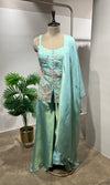 PISTA Green Shimmer Tissue Peplum Suit