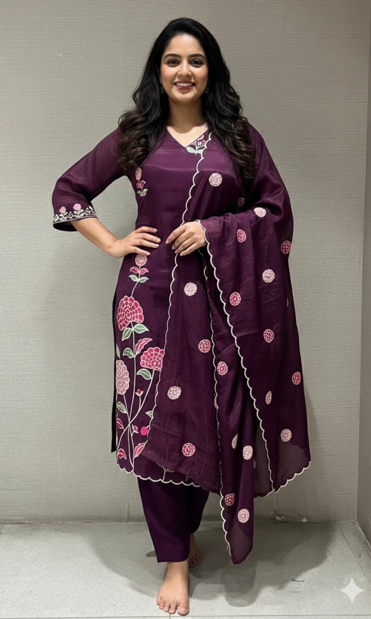 Wine FLORAL kurta set