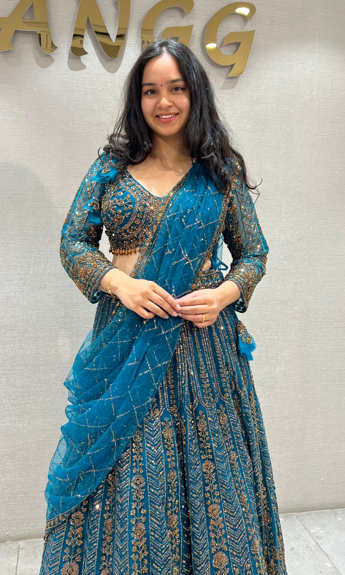 Peacock Blue & Gold Zari Work Lehenga Set