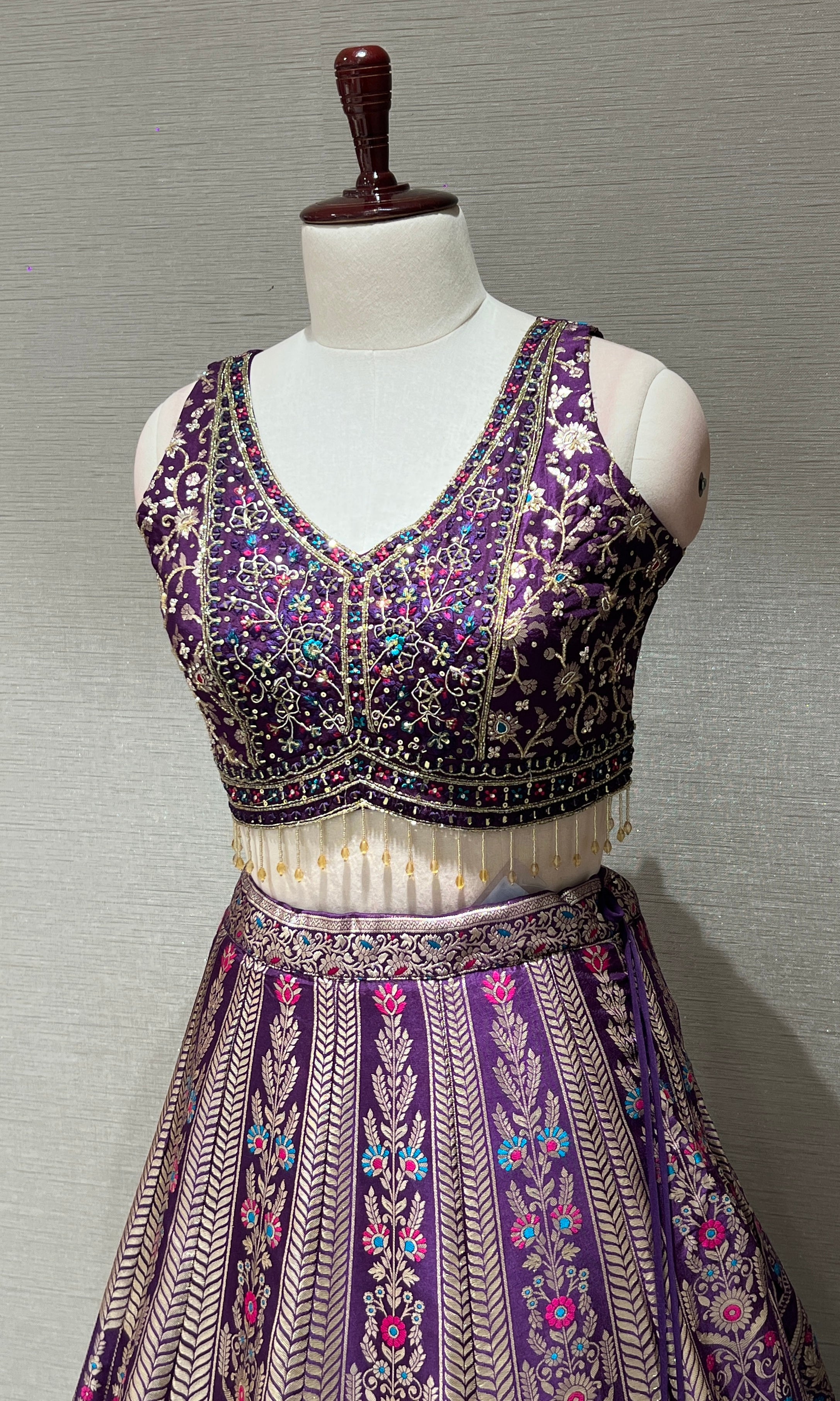 Purple Lehenga with Multicolor intricate embroidery