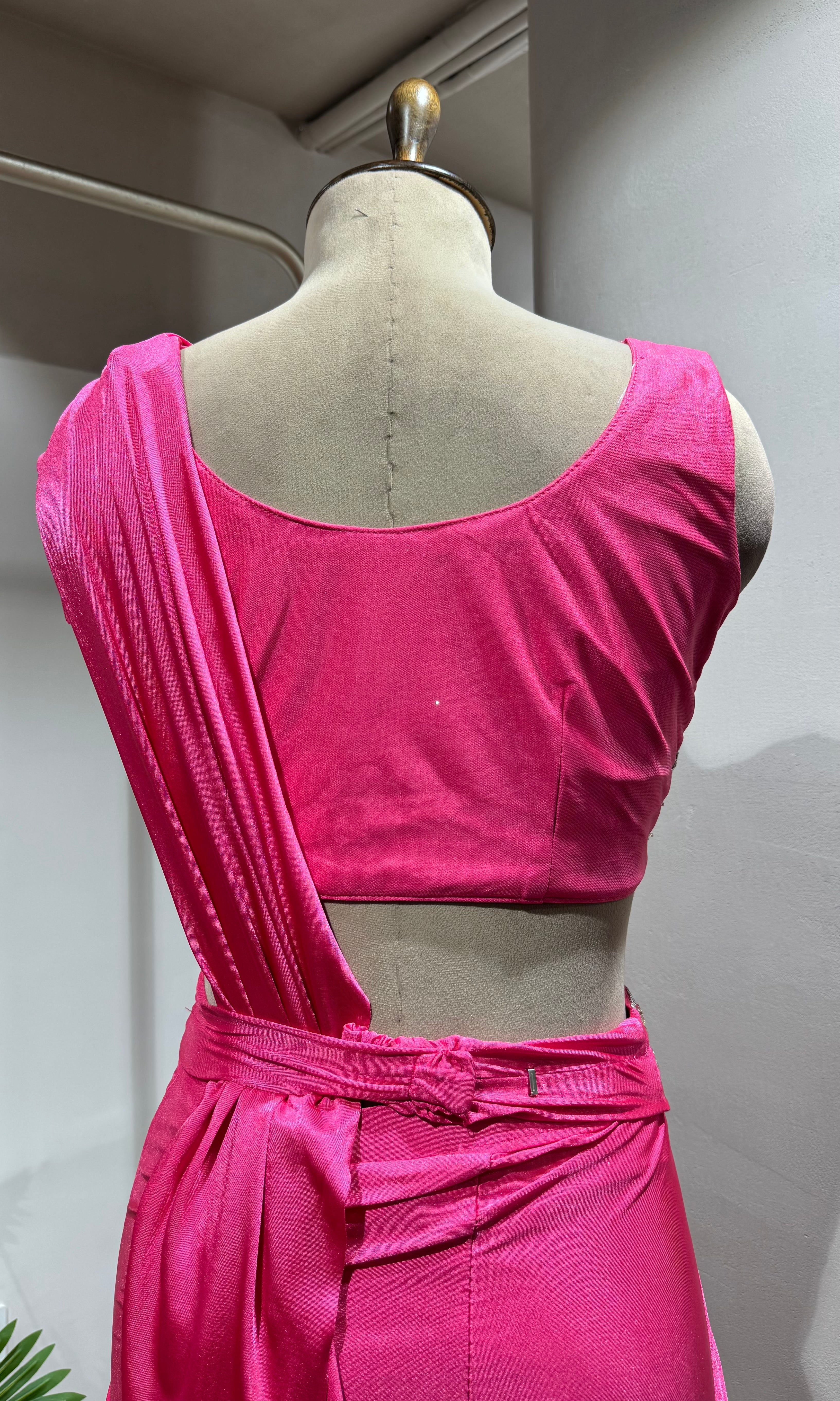 PINK DRAPE SAREE WITH EMBROIDERED BLOUSE & BELT