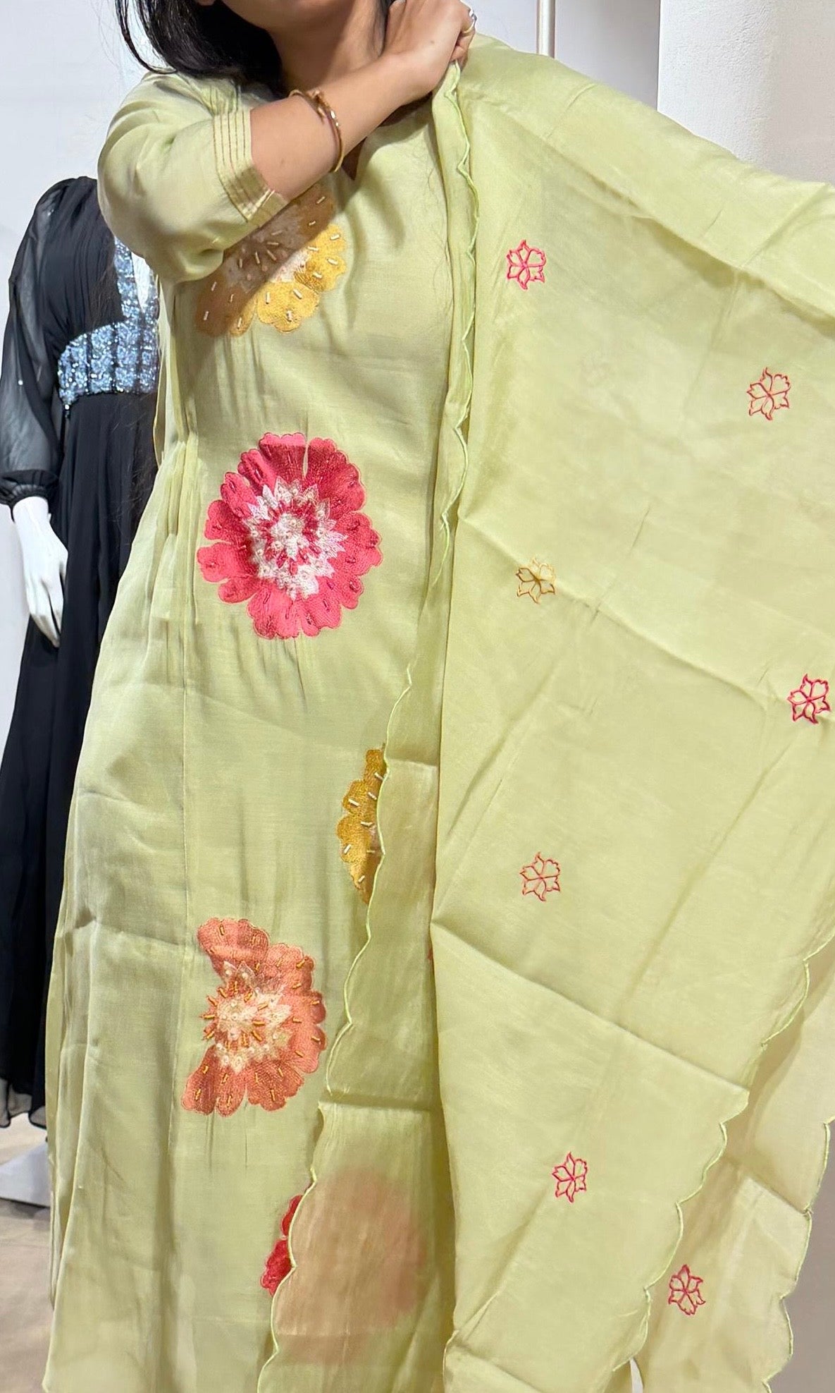 pista green floral printed kurta set