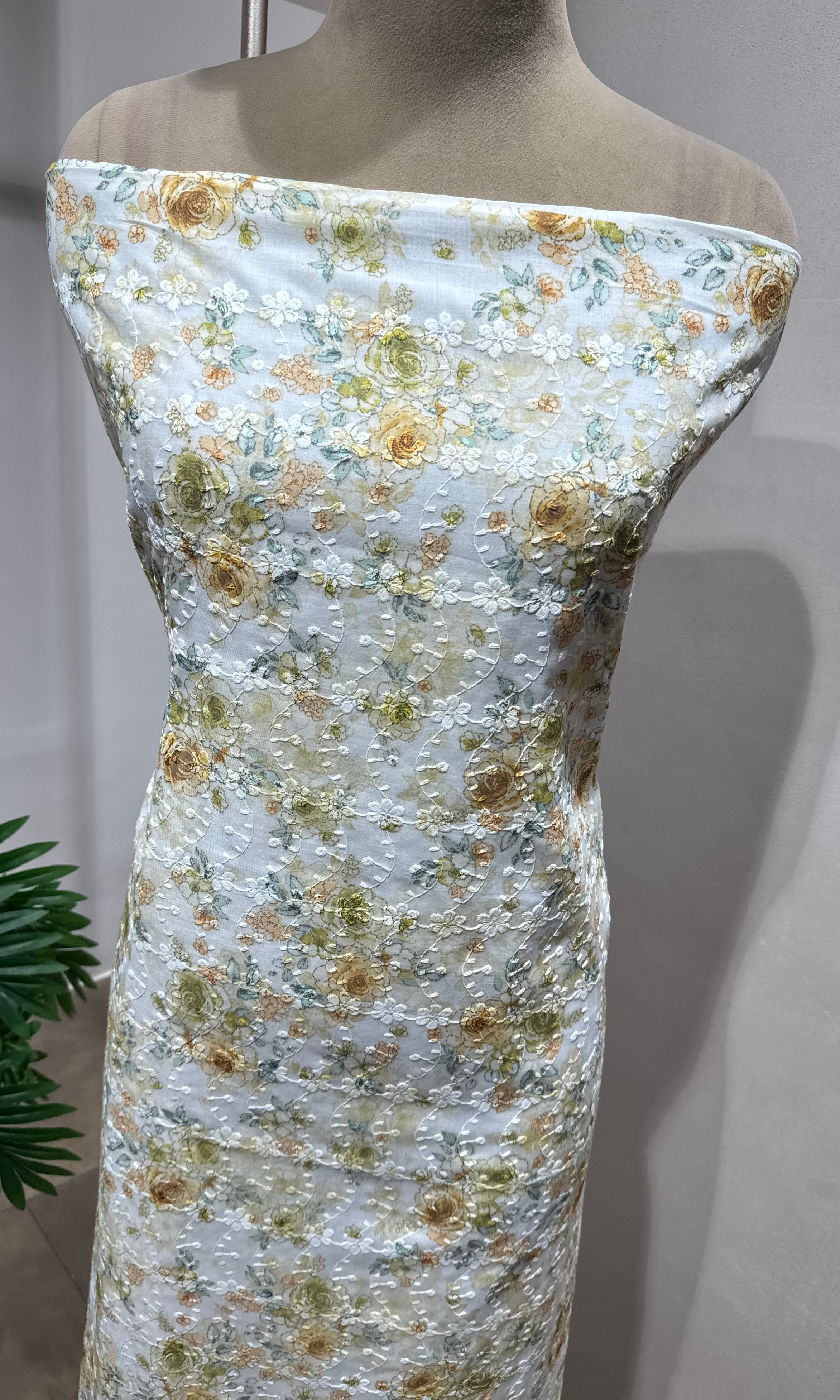 GREEN Floral Chikankari DRESS MATERIAL
