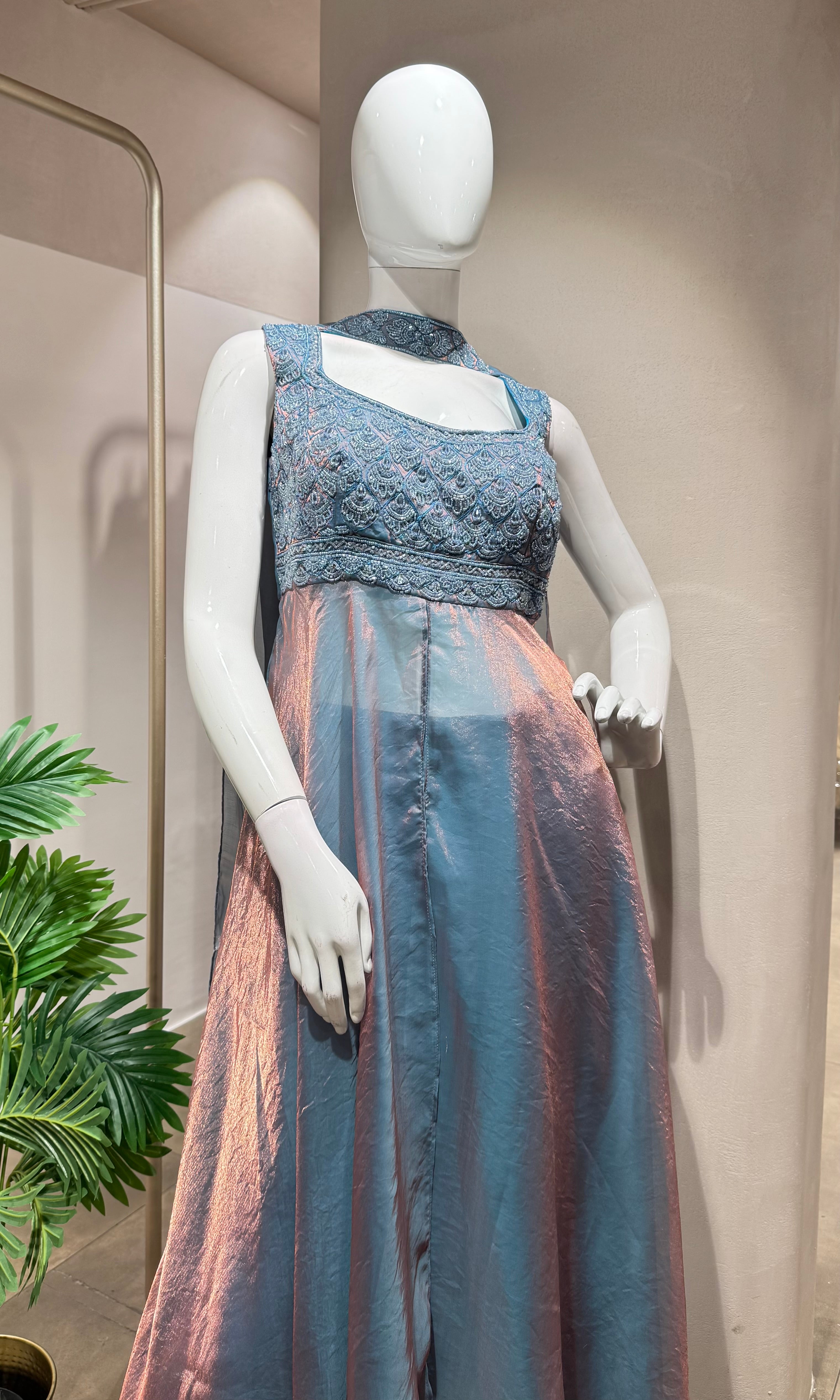 MIDNIGHT BLUE A LINE SHIMMER TISSUE PALAZZO SET