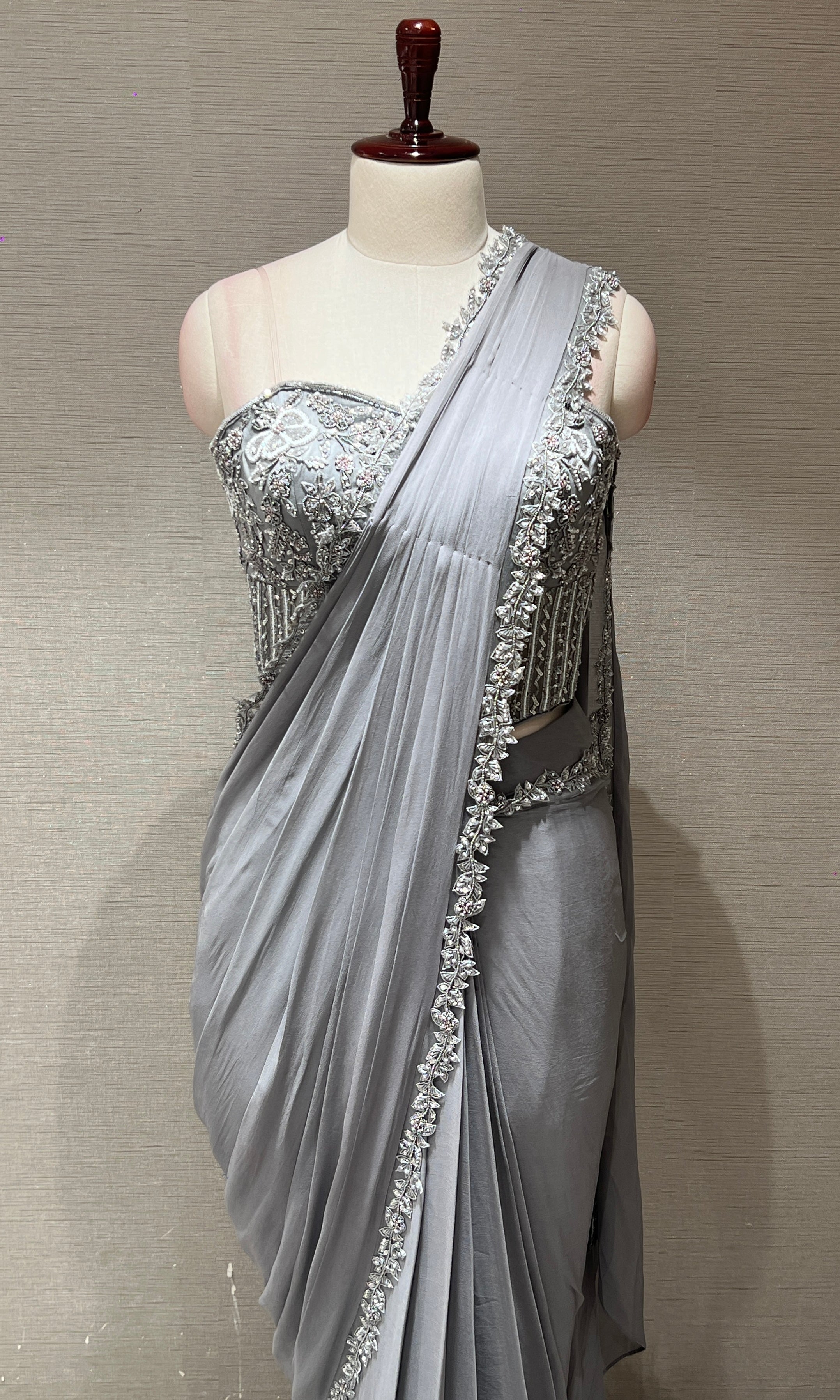Grey one minute saree