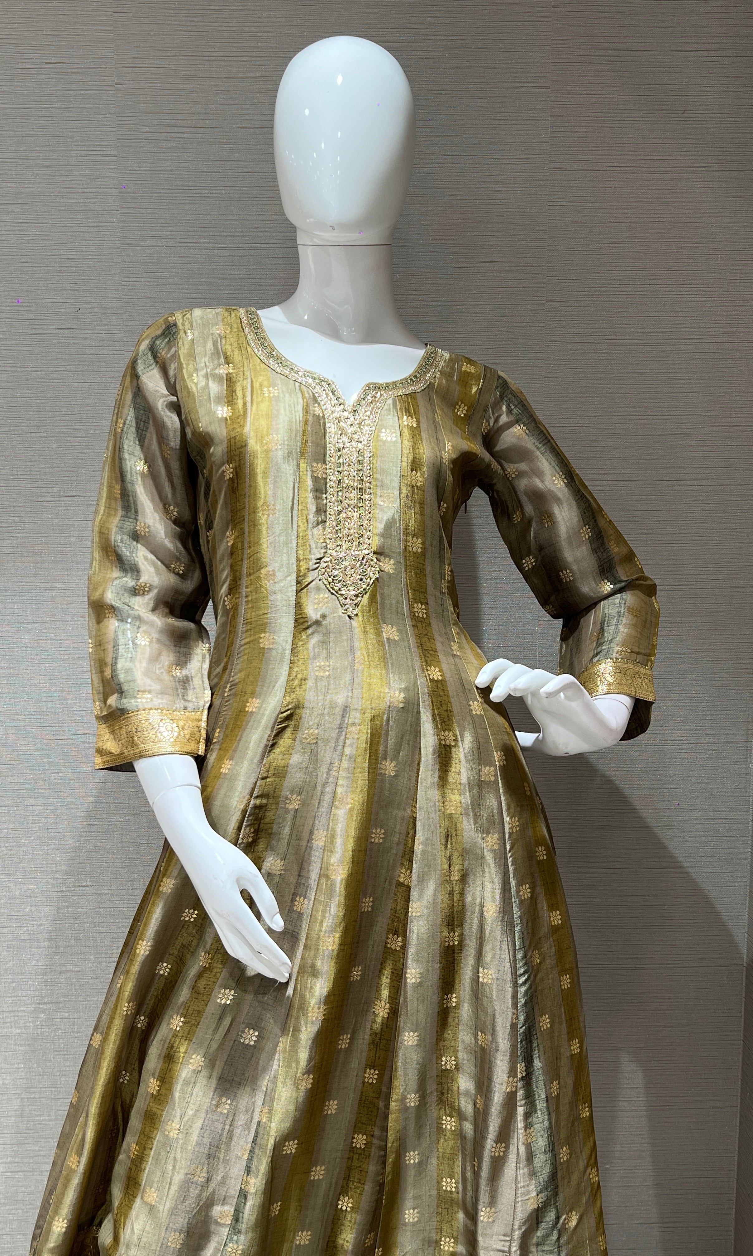 Green and Gold Traditional Anarkali Set