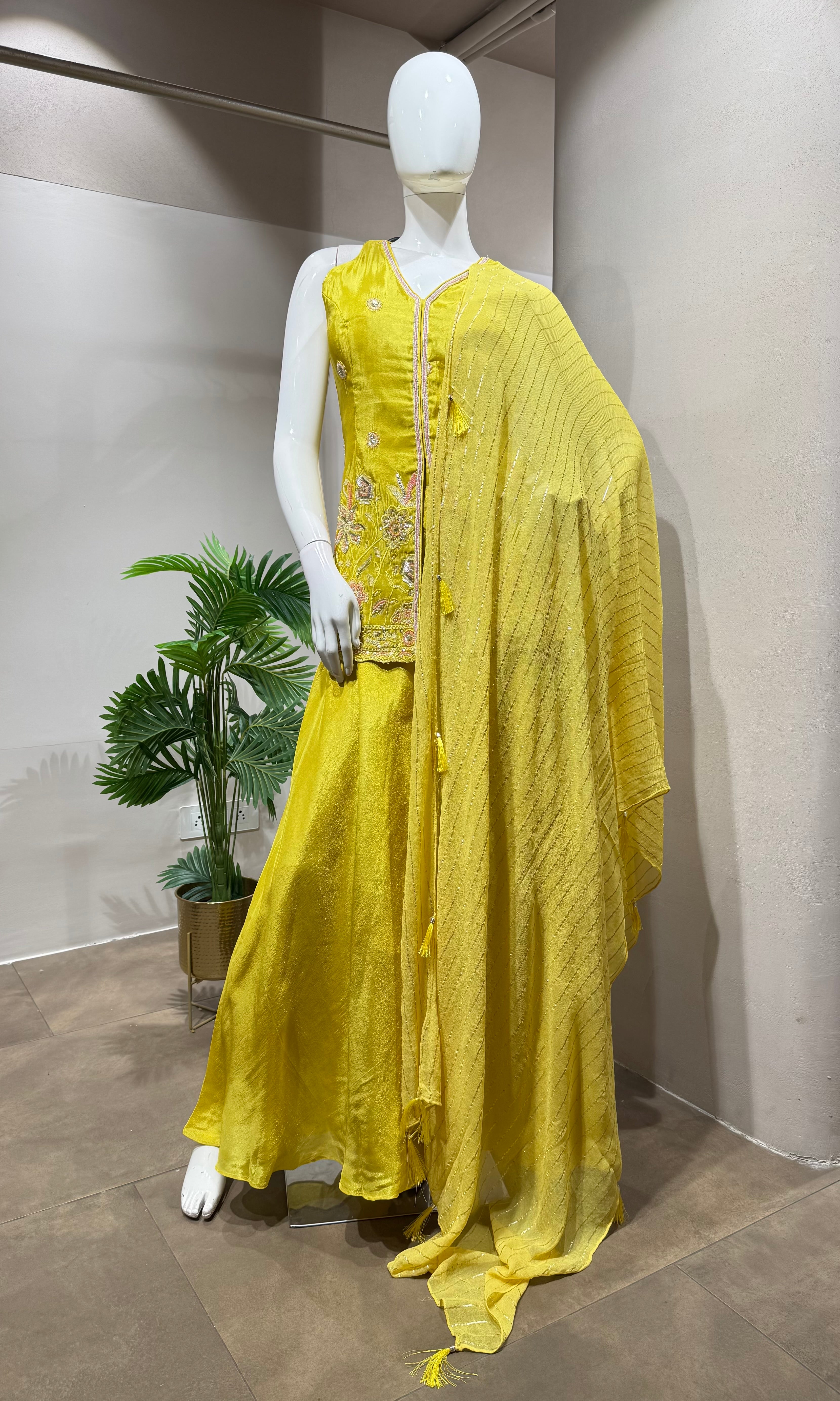 yellow golden glow sharara set