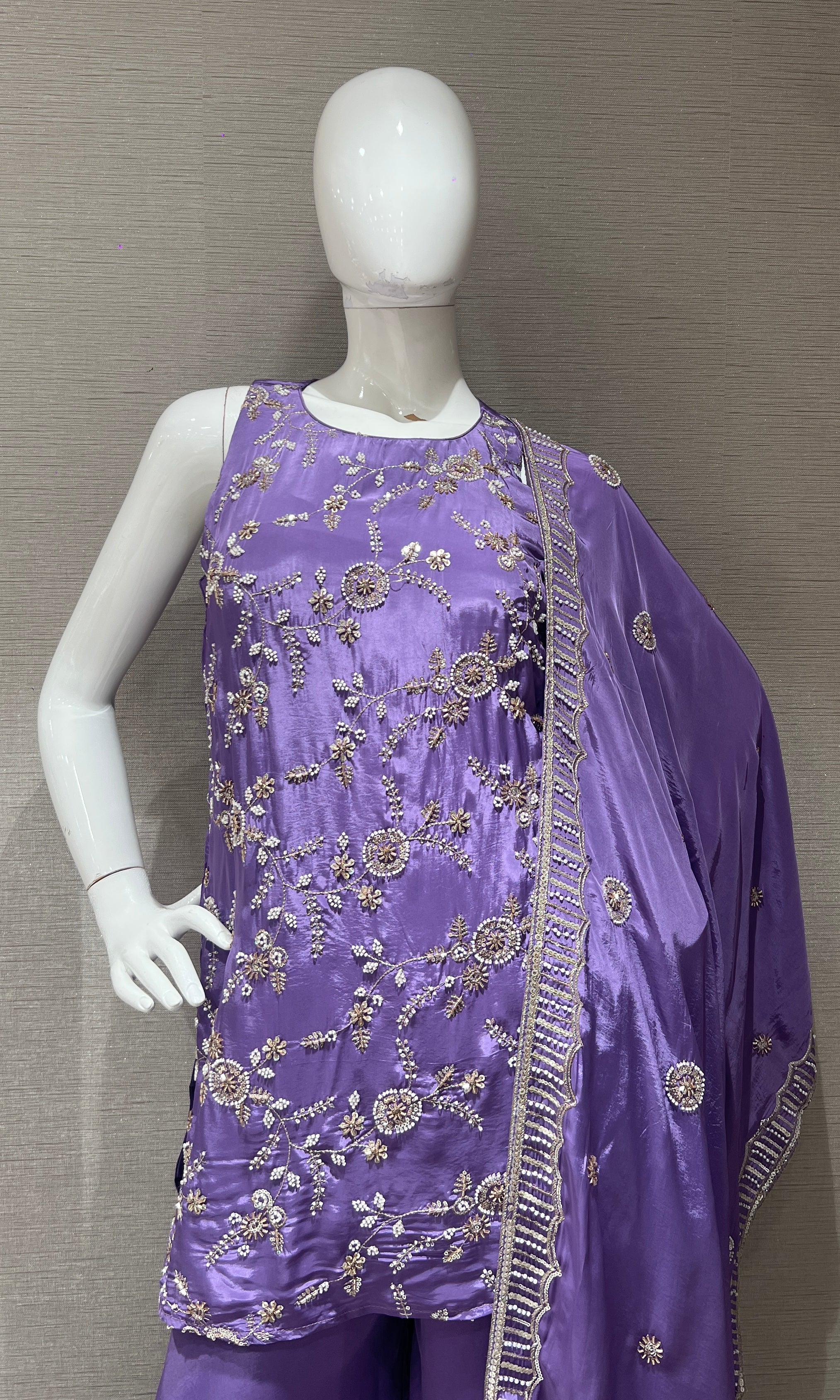 Purple Floral Embroidered Ethnic Sharara set