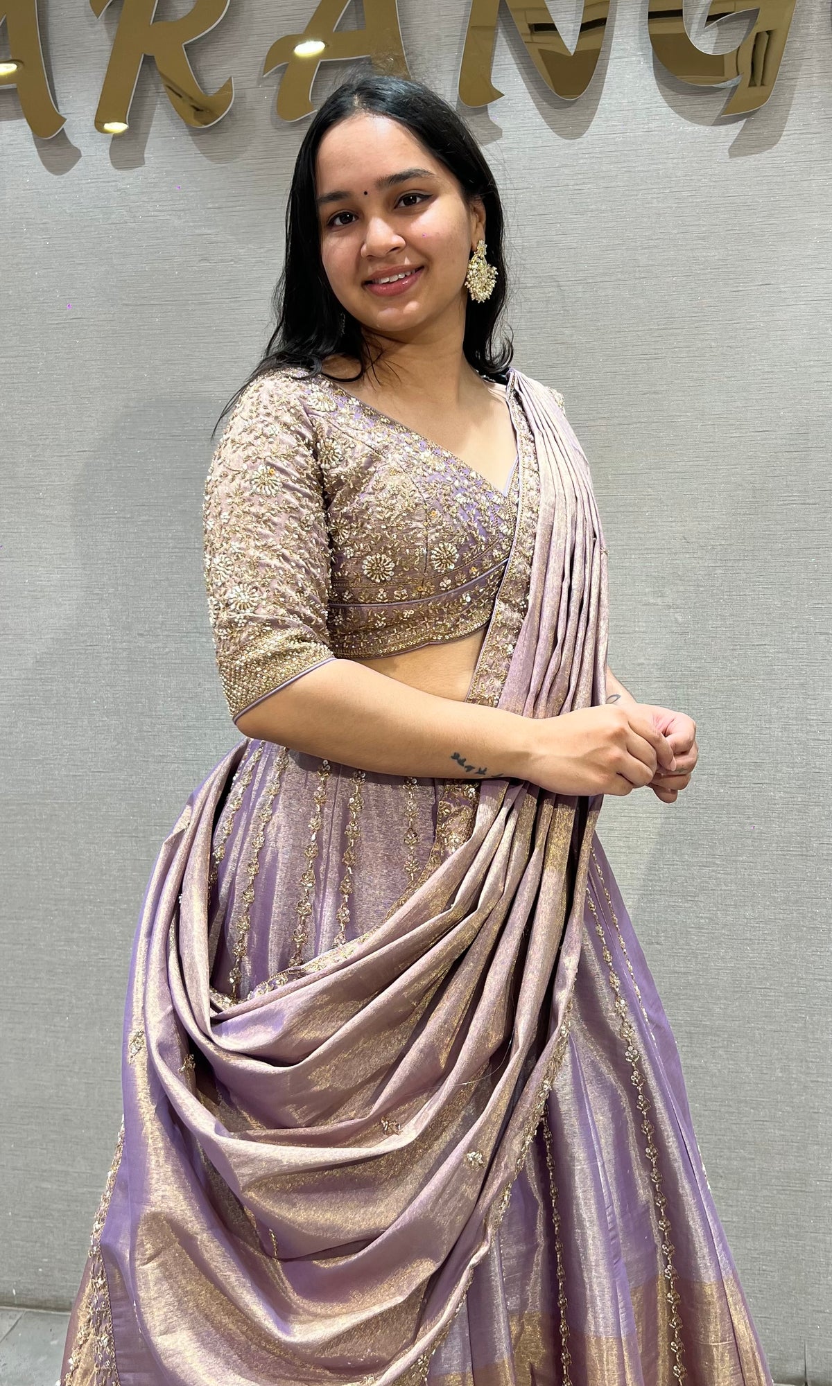 Metallic Lavender Silk Embroidered Lehenga Choli Set