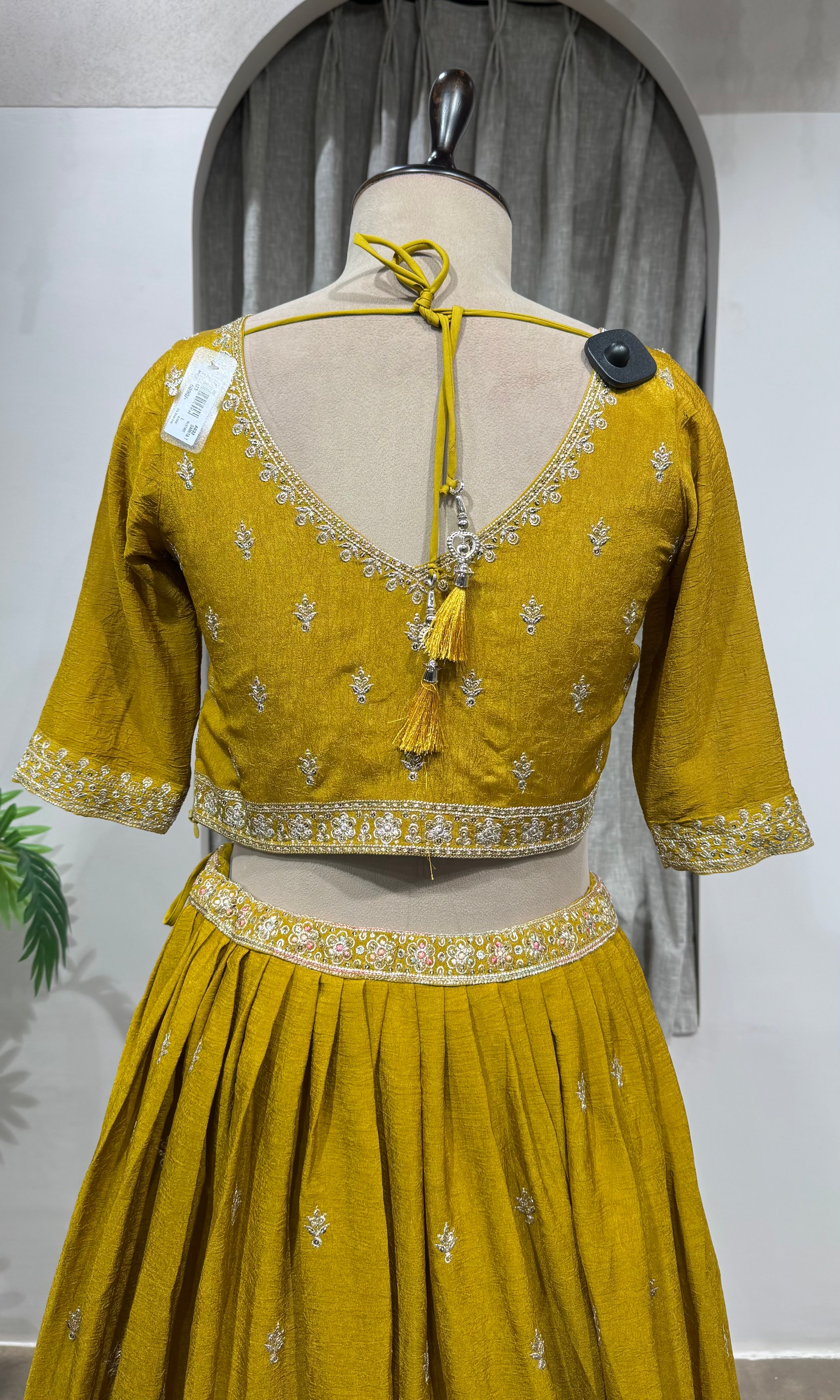 Mustard Flared Lehenga Choli with Border Embroidery