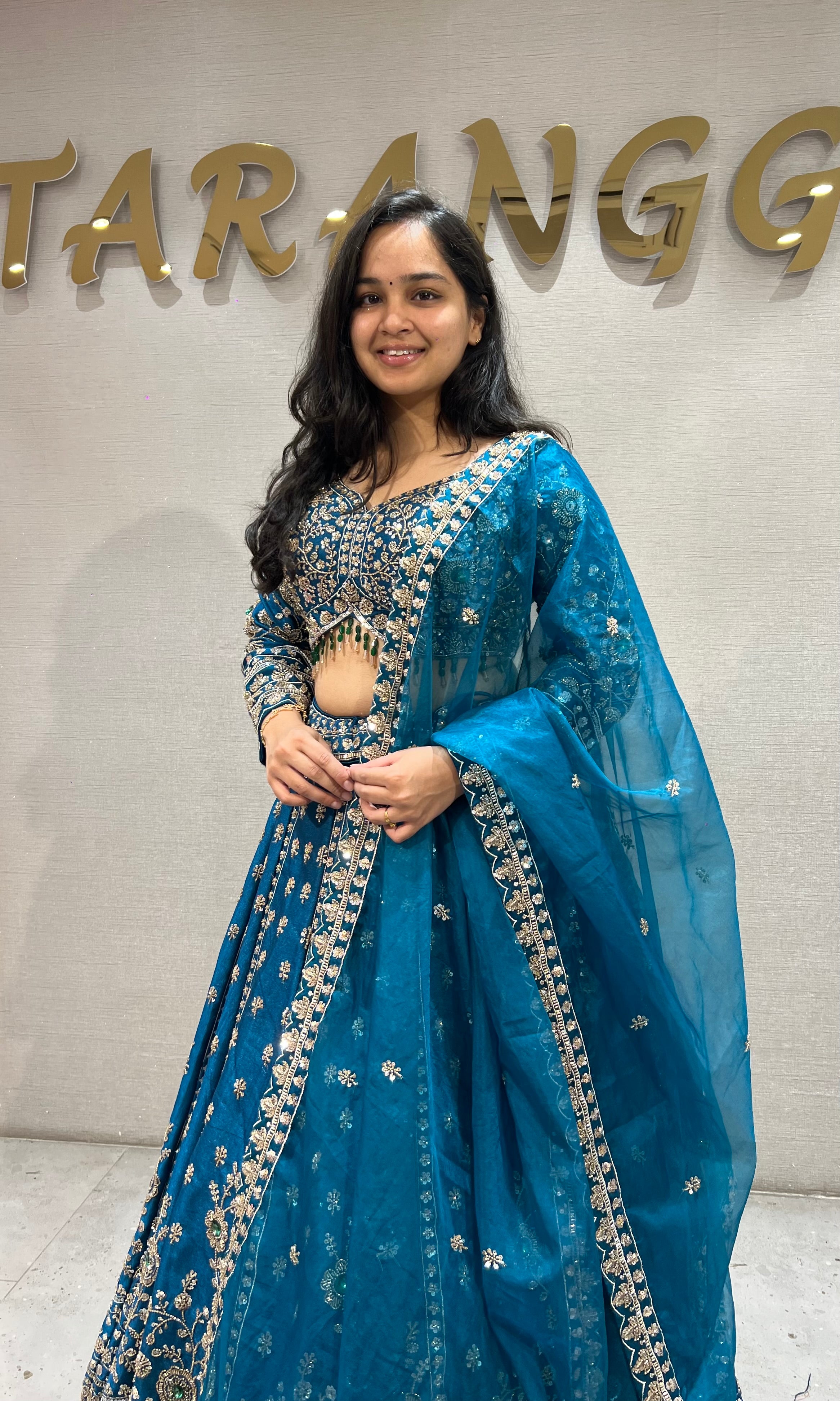 Blue Embroidered Lehenga Choli Set with Net Dupatta