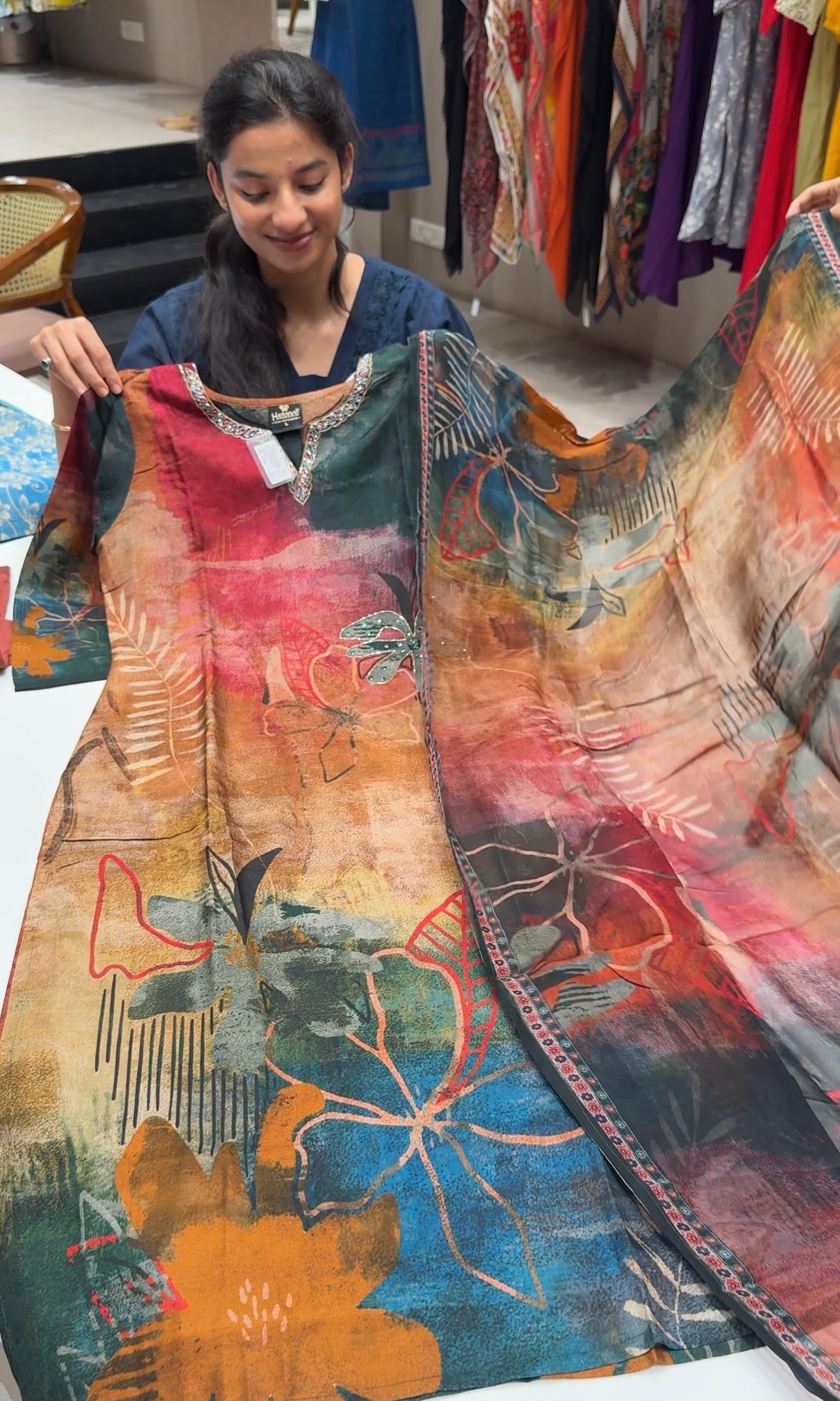 Multi Colour Printed Kurta Set with Dupatta