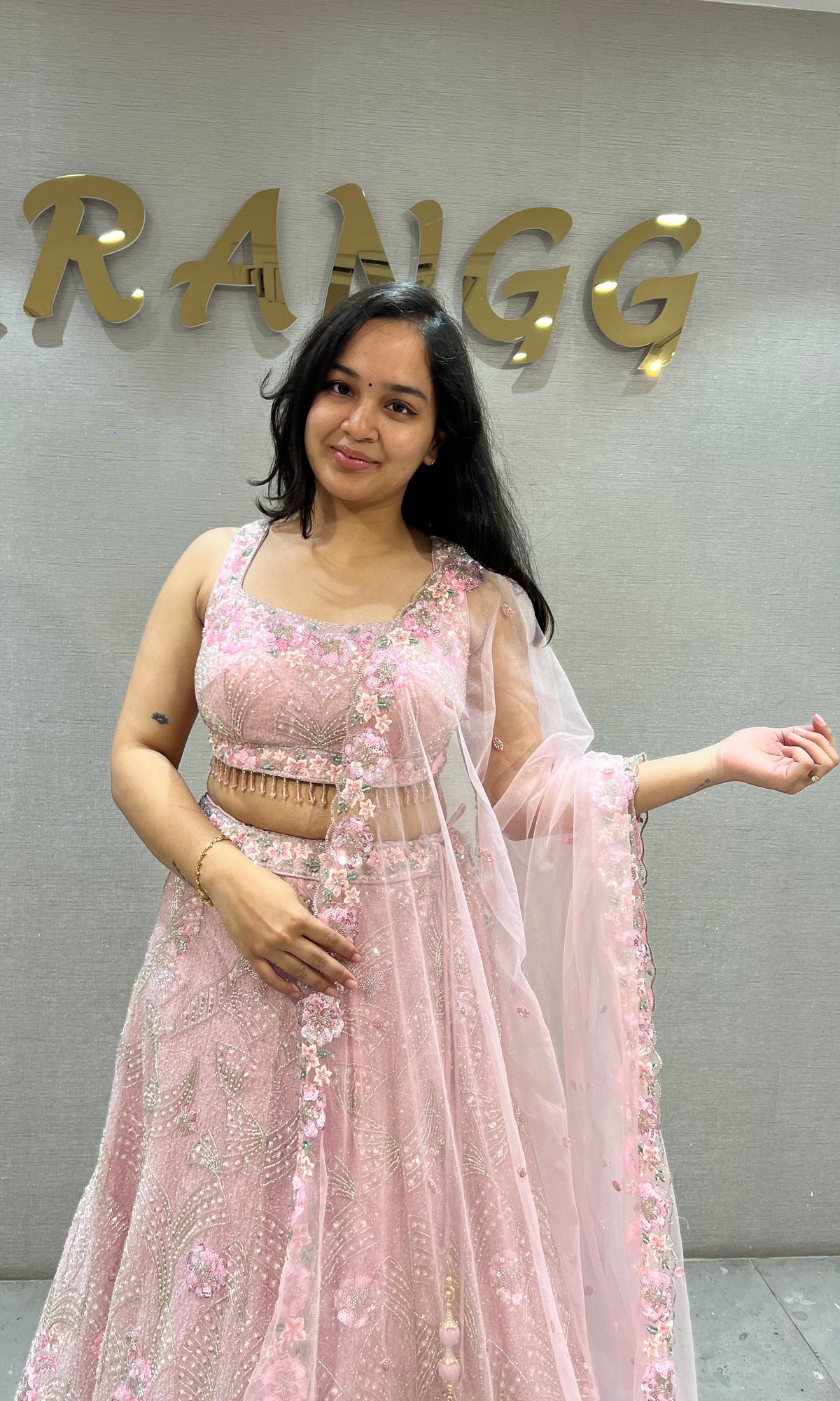 Blush Pink Floral Embroidered Lehenga Choli Set