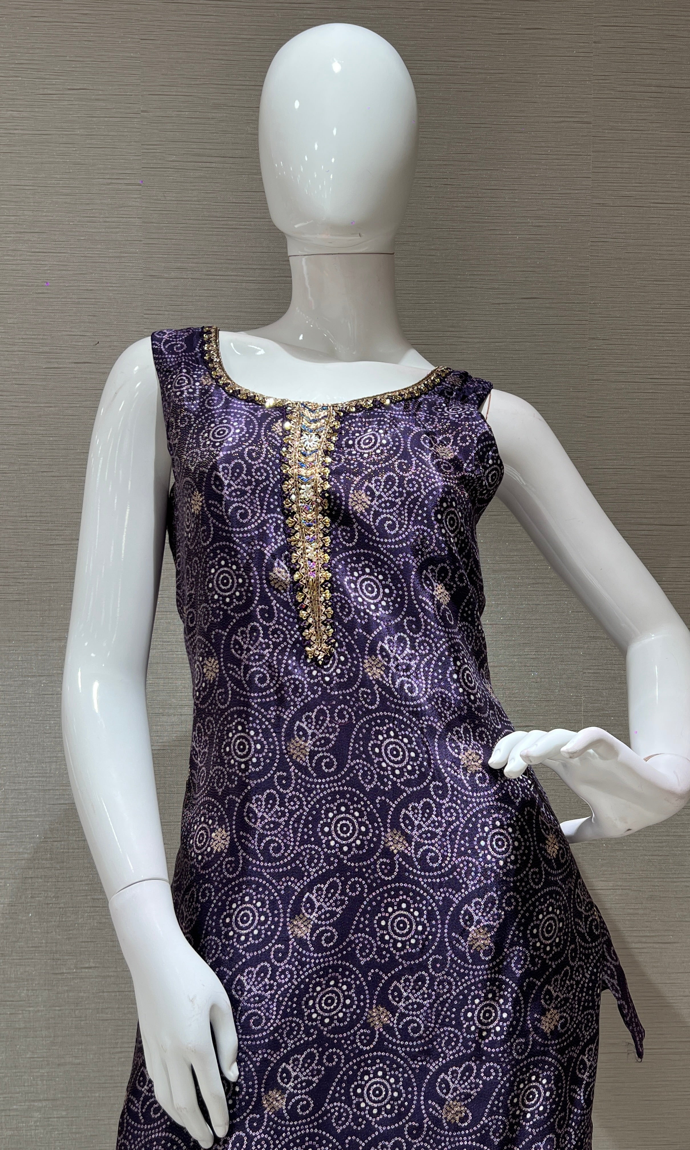 Purple kurta set with Gold Border