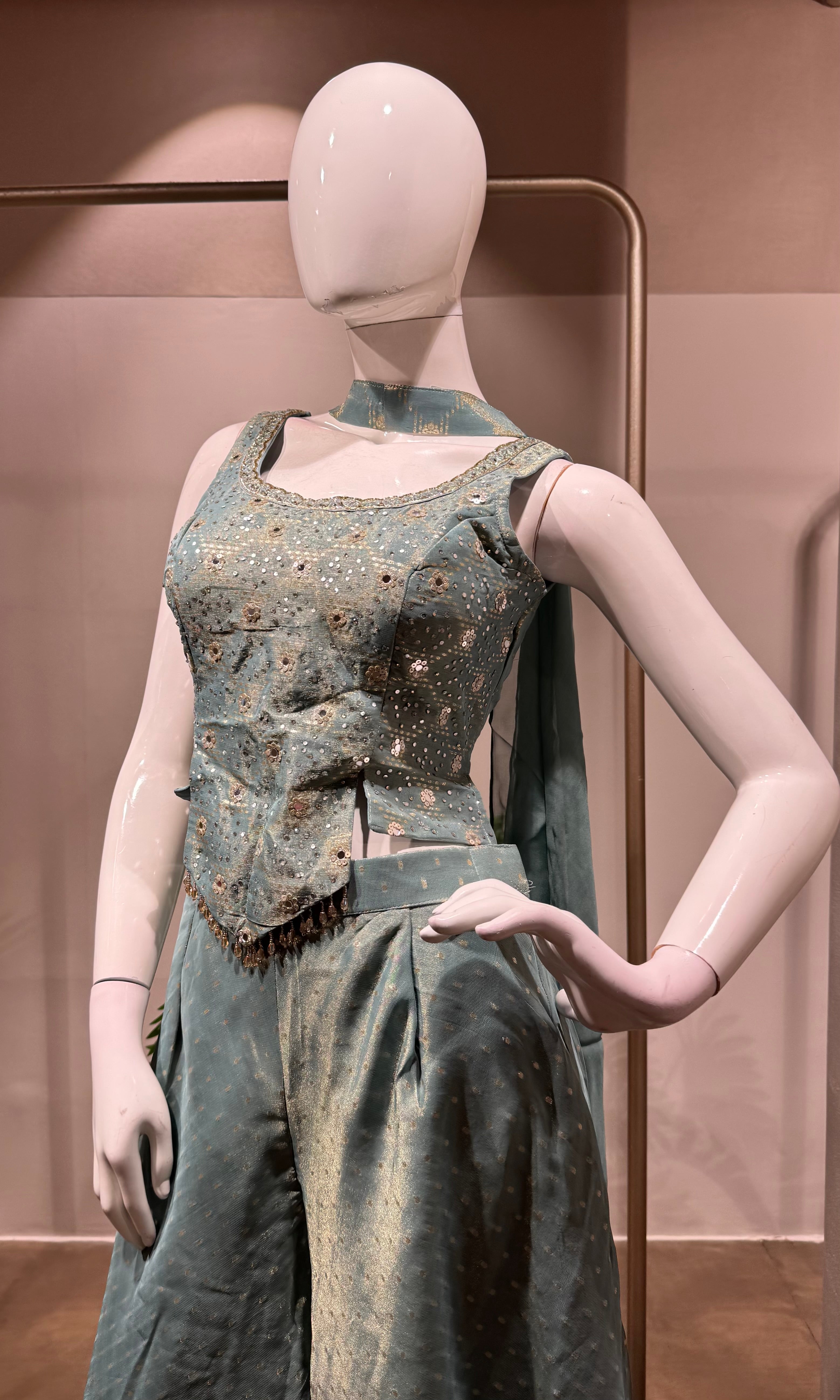 GREEN EMBROIDERED Palazzo SET with Blouse