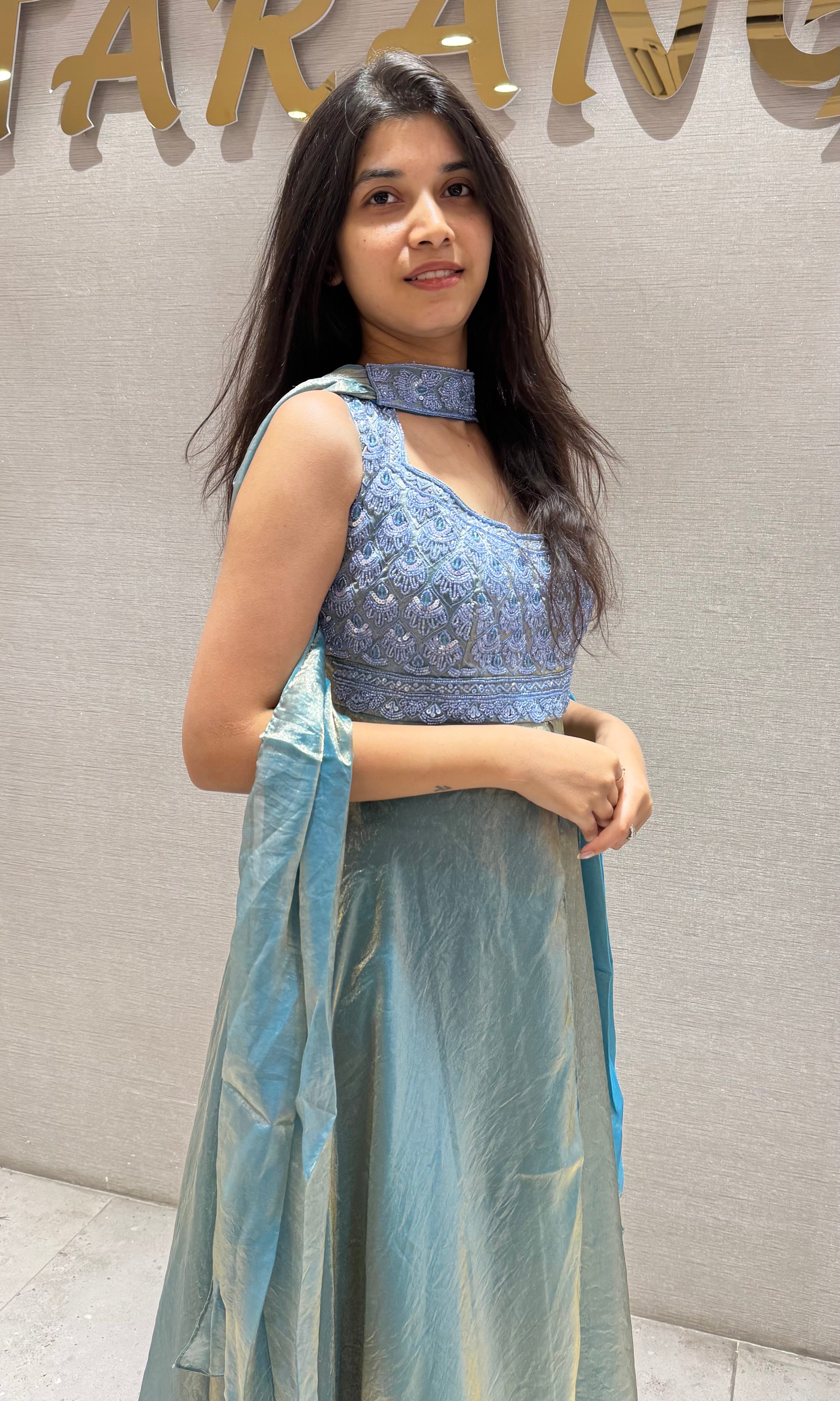 LIGHT Blue Shimmer Tissue Palazzo Set