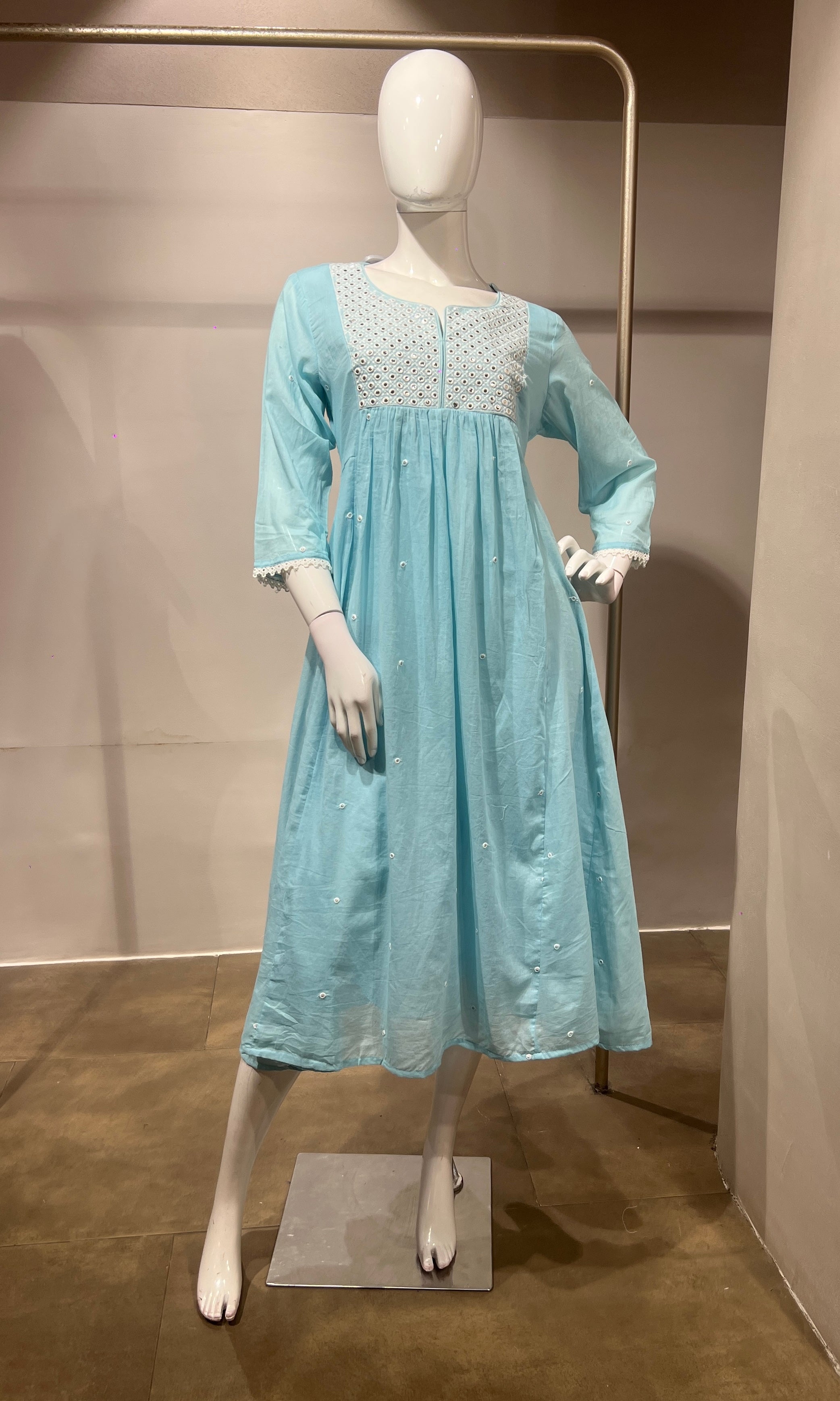 Sea Blue Embroidered frock