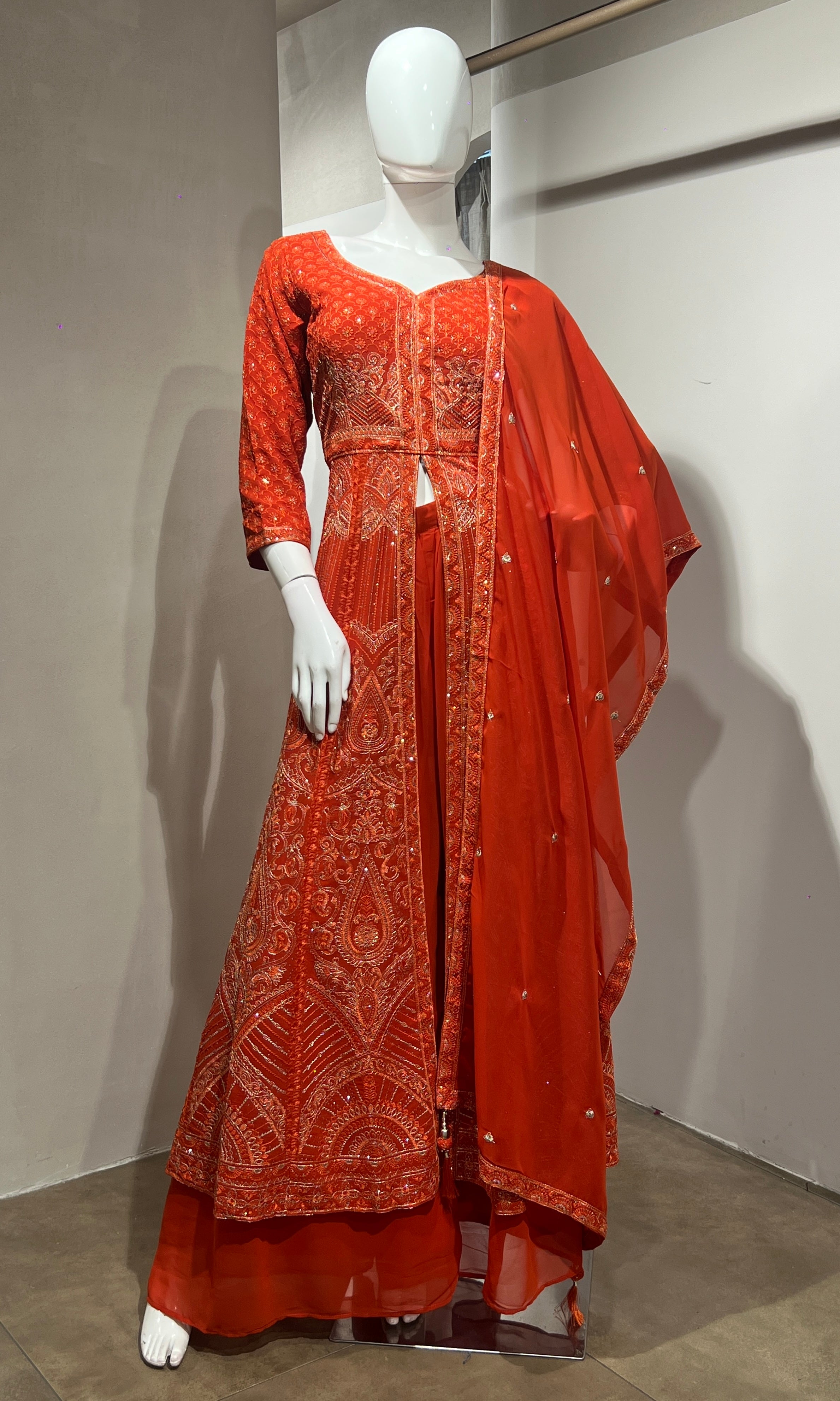 Orange FRONT SLIT ANARKALI SET