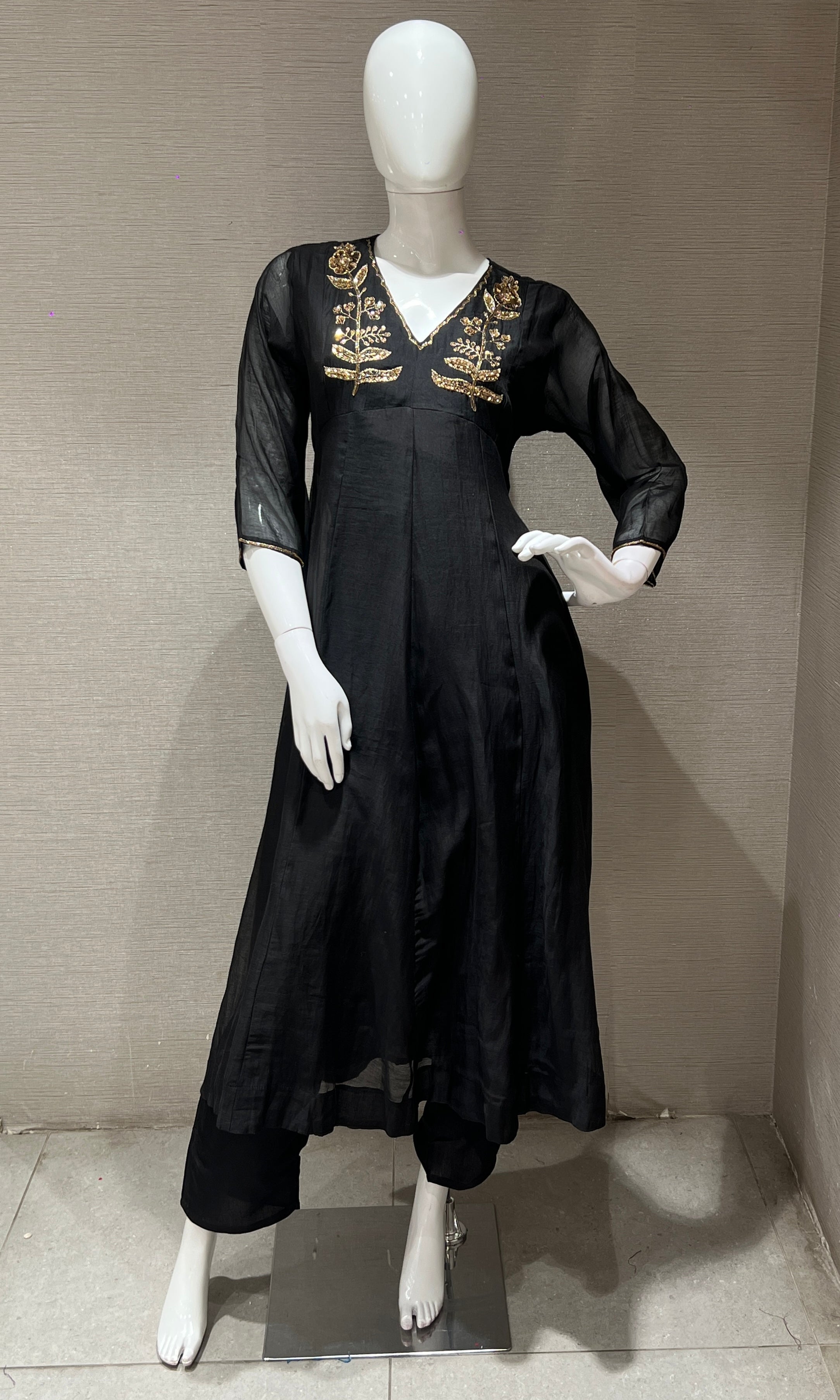 Black and Gold Embroidered Kurta Set