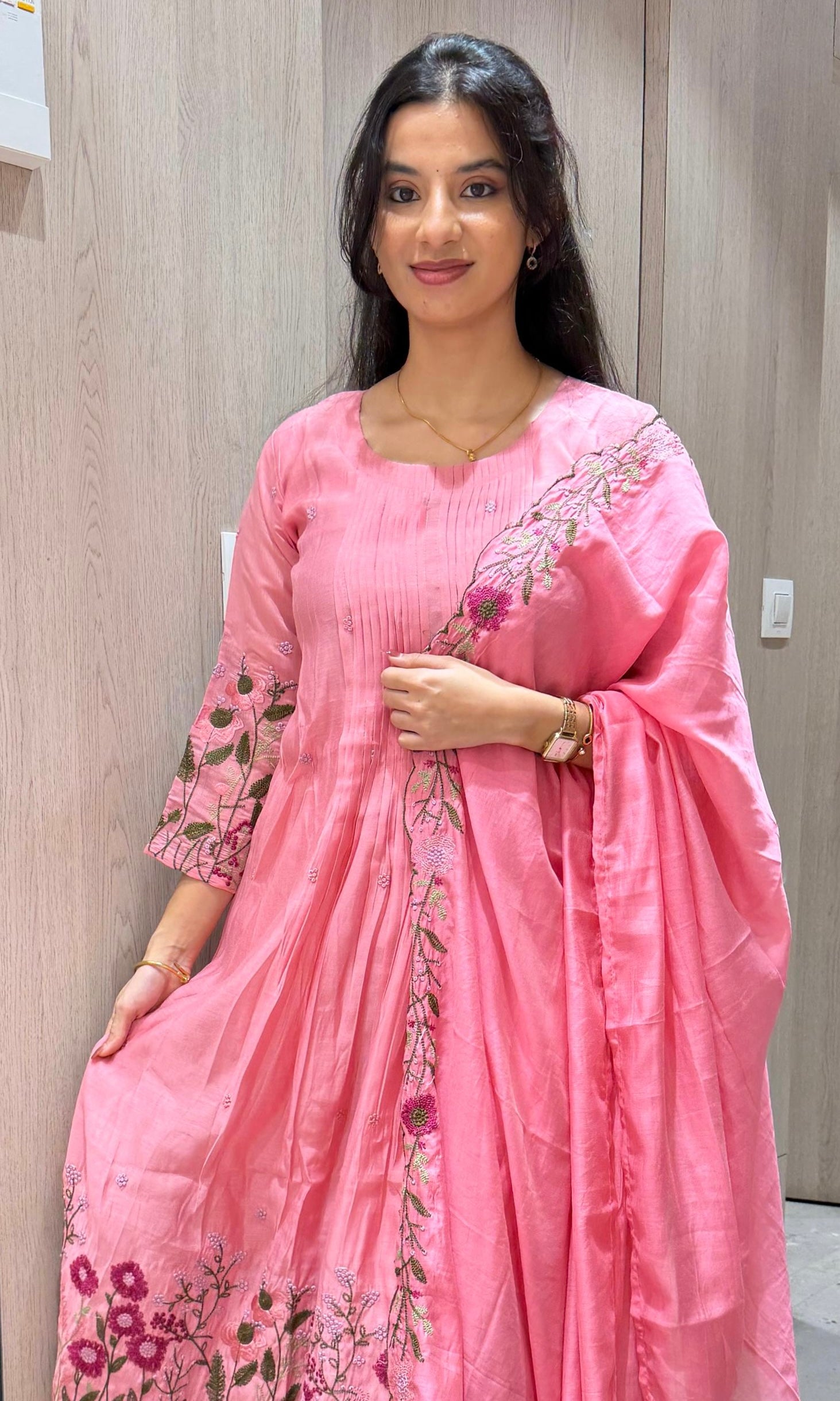 Baby pink embroidered kurta set with dupatta