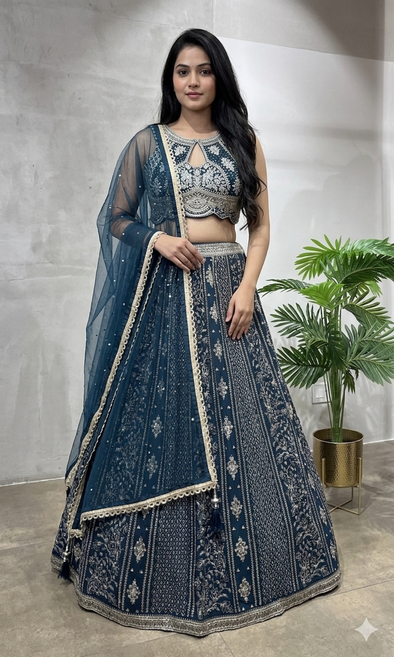 blue georgette designer lehenga choli