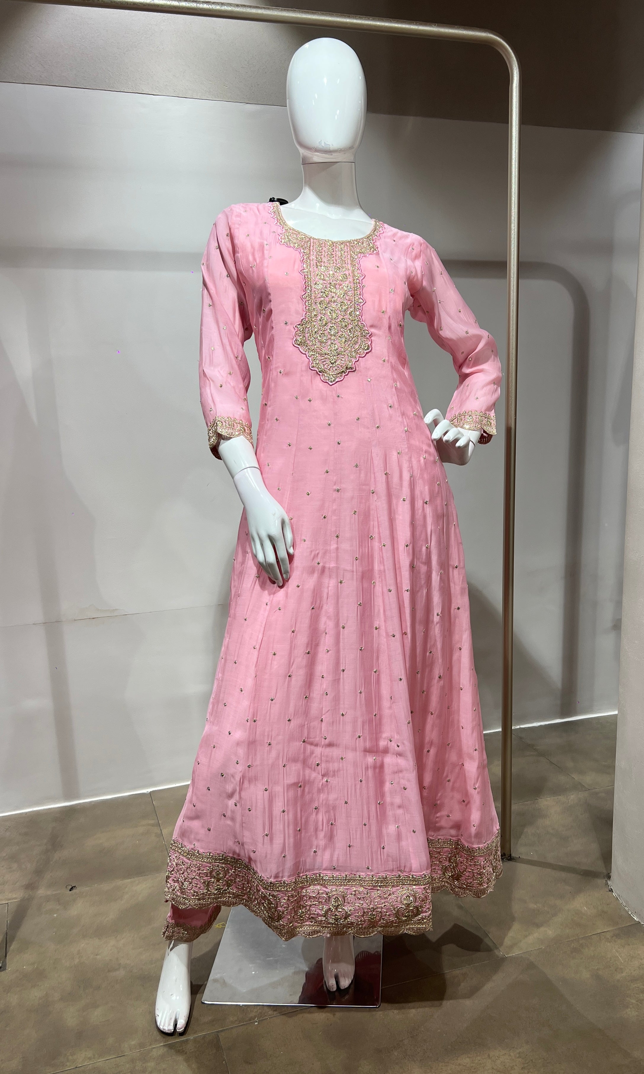 Baby Pink Embroidered Anarkali Suit Set