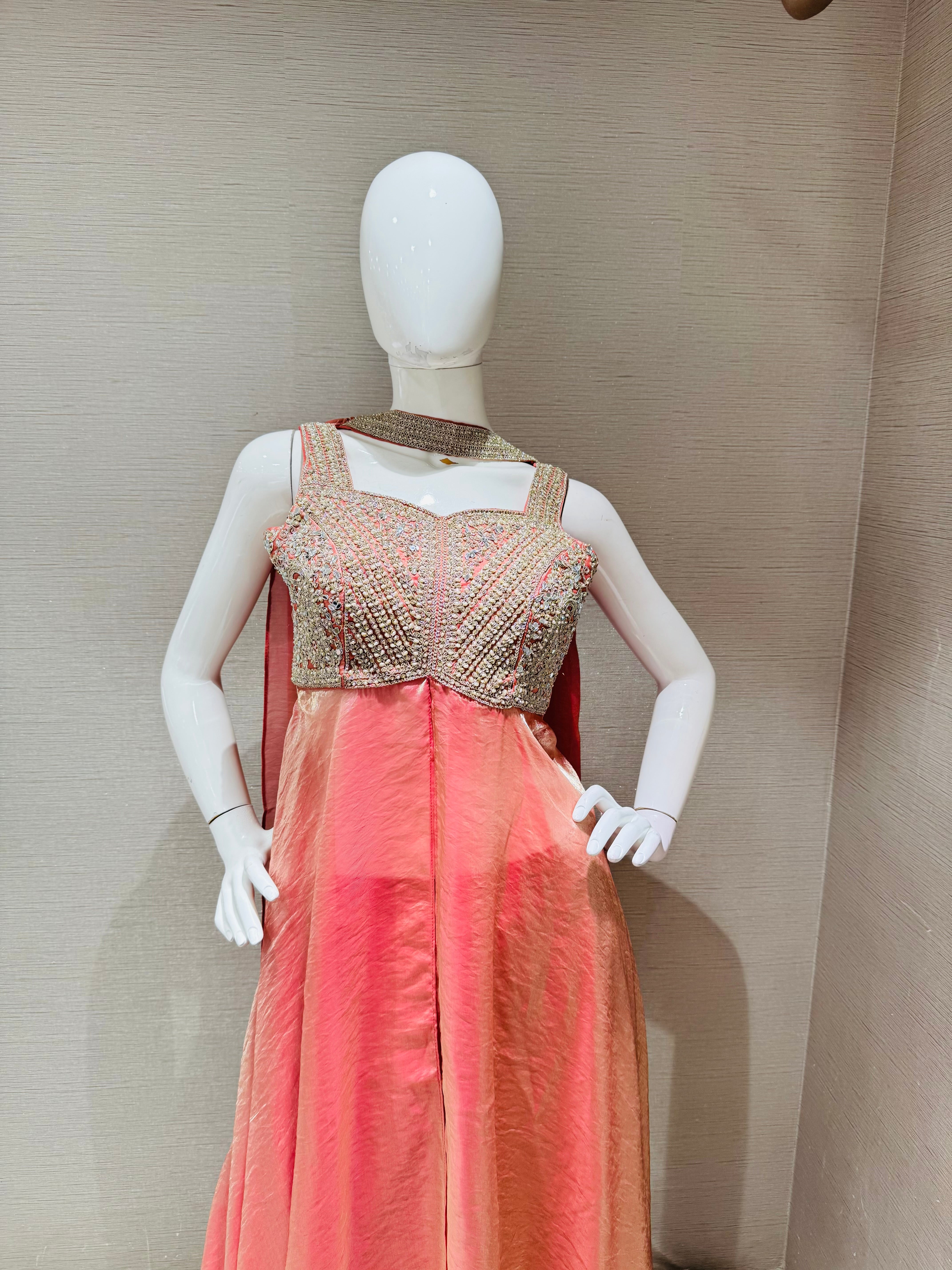 Rust embroidered shimmer tissue palazzo set