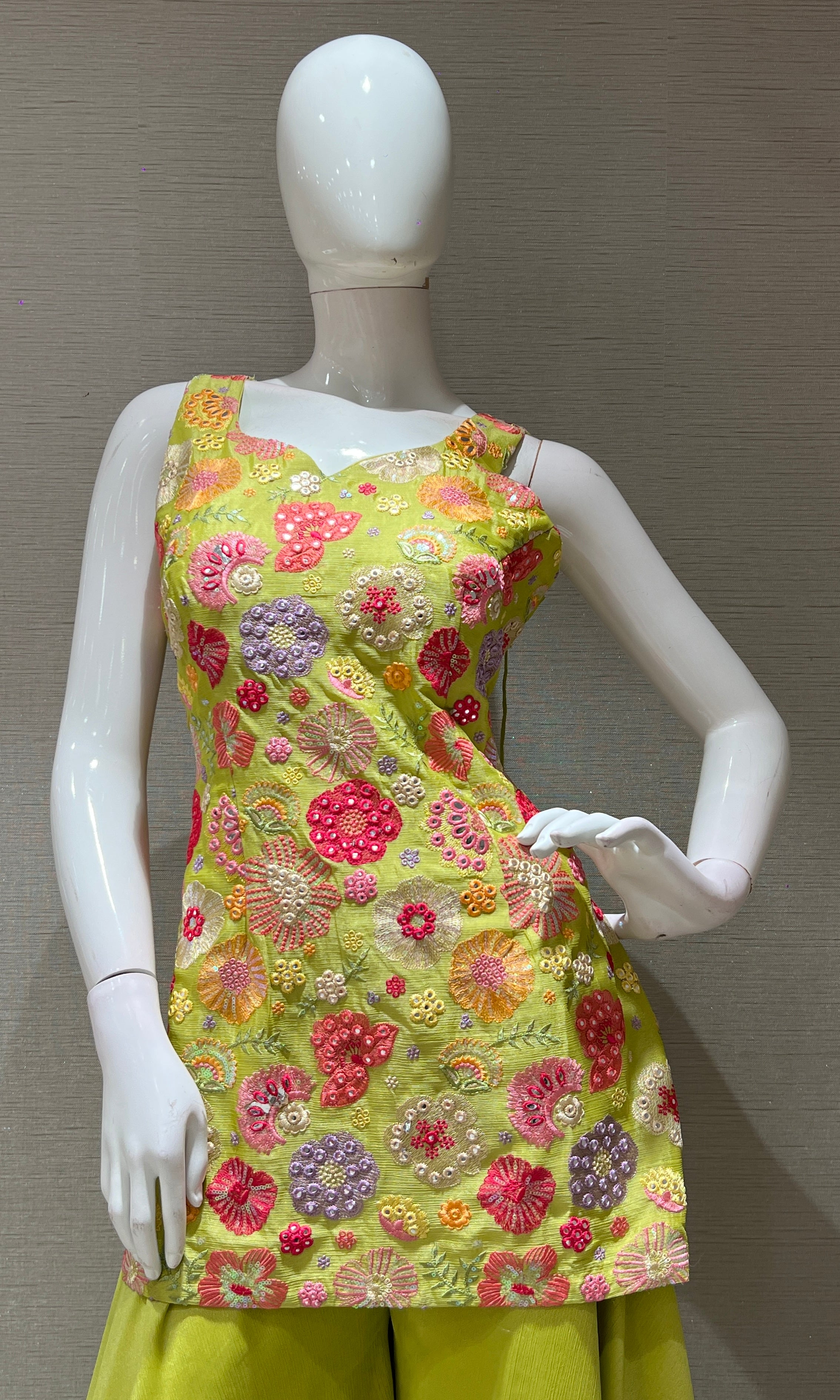 PARROT GREEN FLORAL PEPLUM SHARARA SET