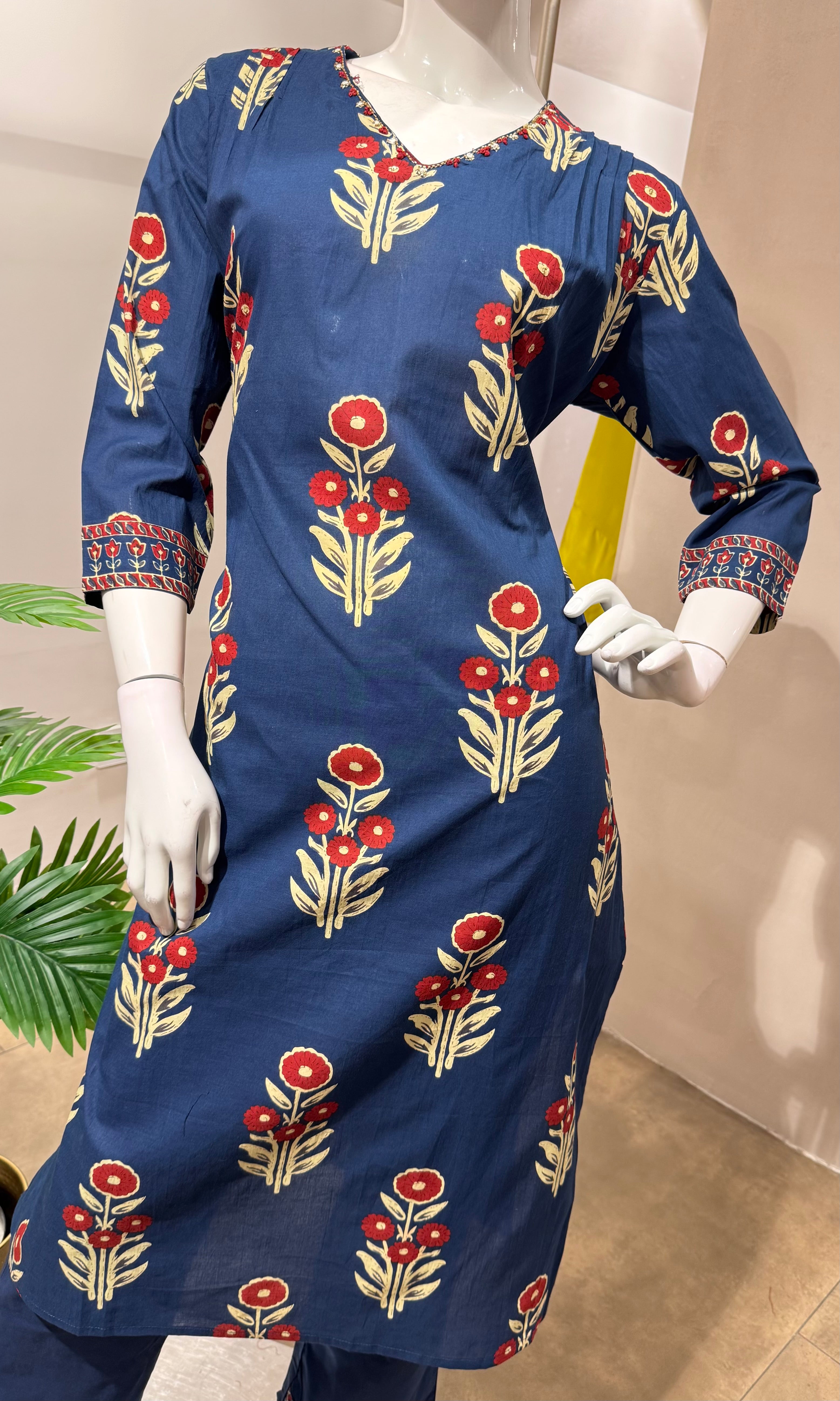 BLUE FLORAL KURTI WITH BOTTOM