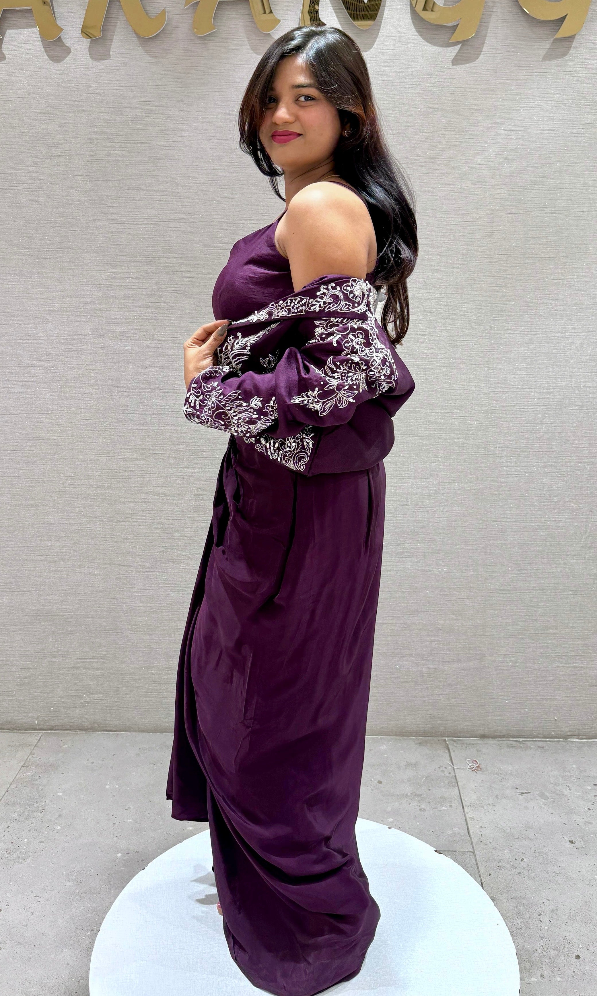 Wine 3 PIECE INDO WESTERN DRESS, COAT CROP TOP SKIRT