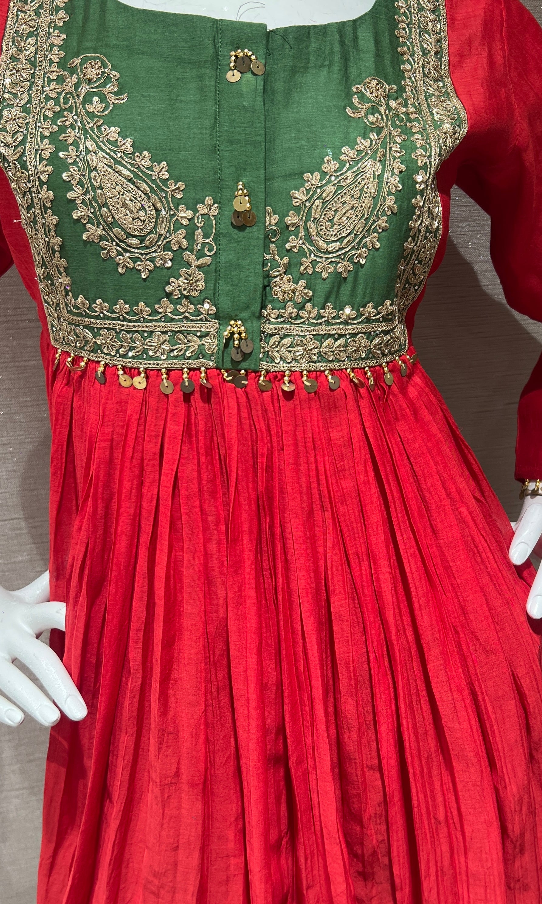 Red Flared Anarkali with Contrast Dupatta