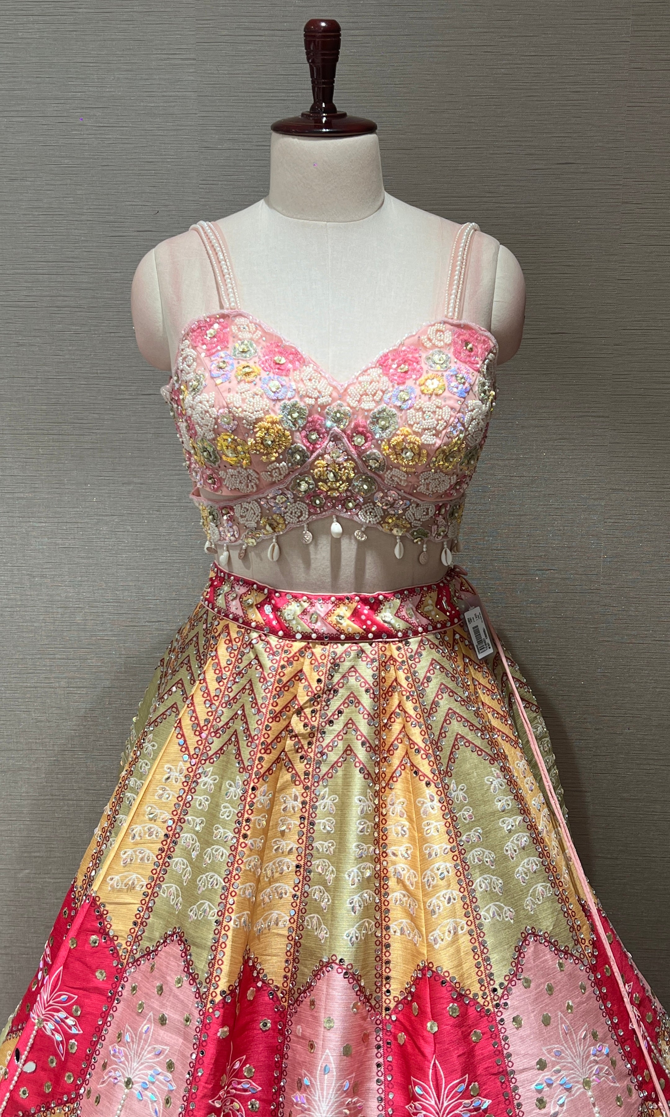 Baby pink MULTICOLOUR EMBROIDERY LEHENGA