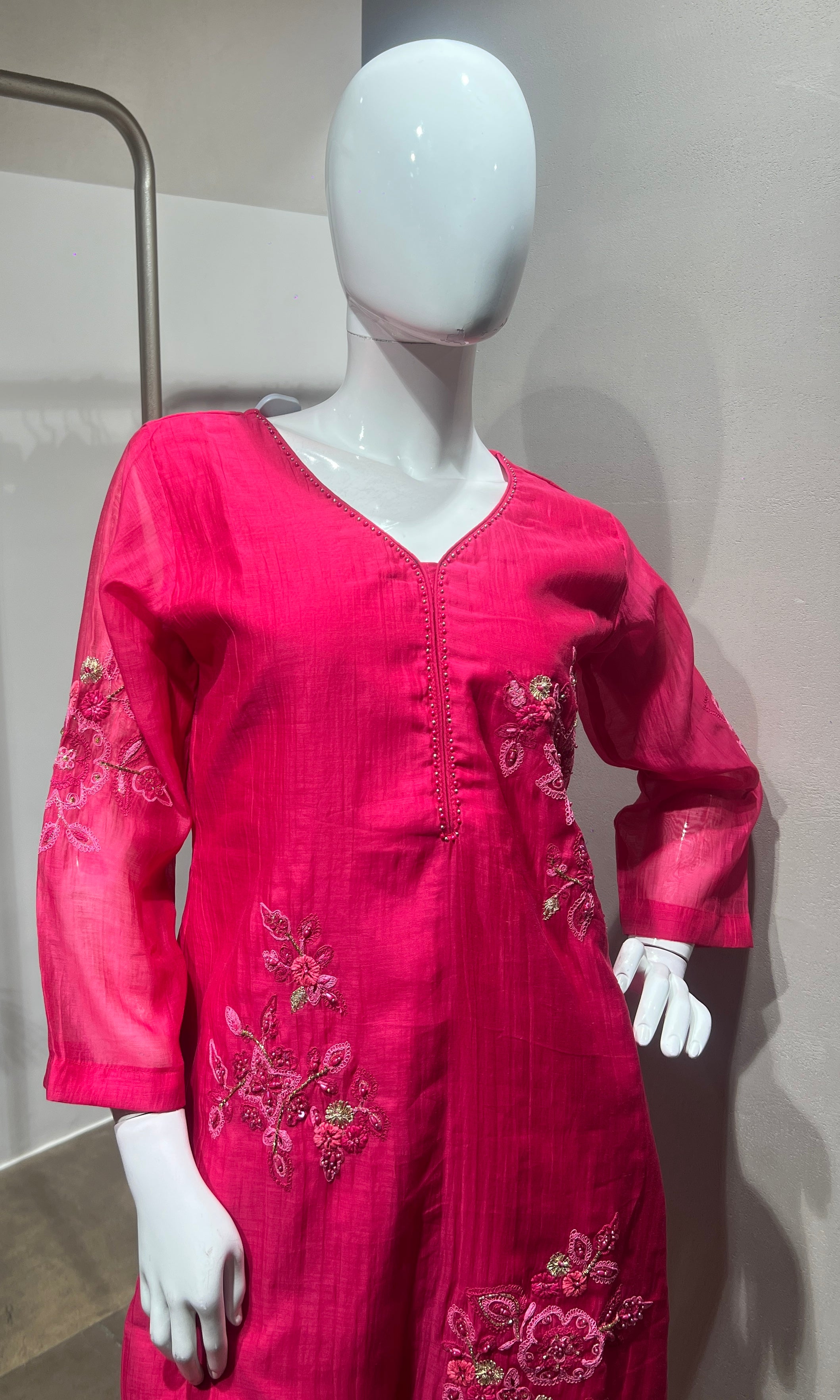 Pink Floral Embroidered Kurta Set