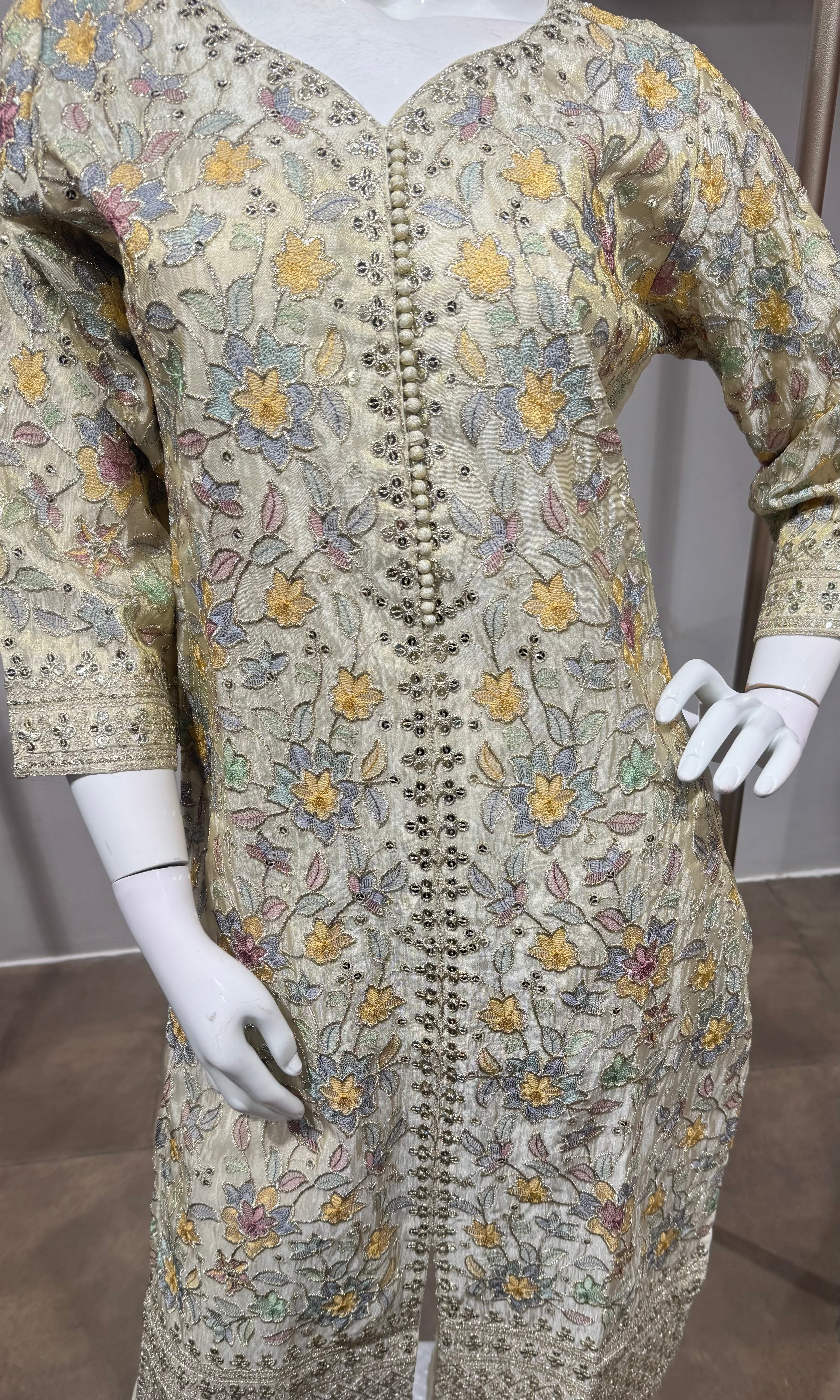 Cream Embroidered Kurta Set with Dupatta
