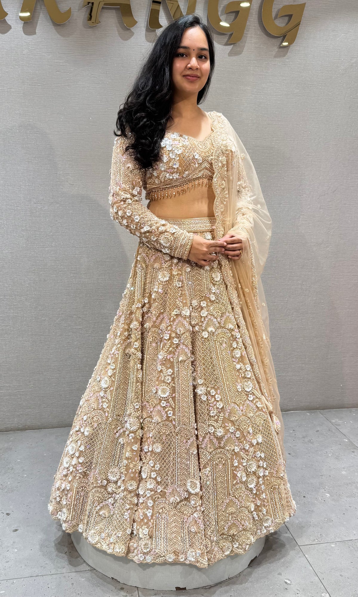 Chikoo Shimmering Ivory Crystal Bridal lehenga