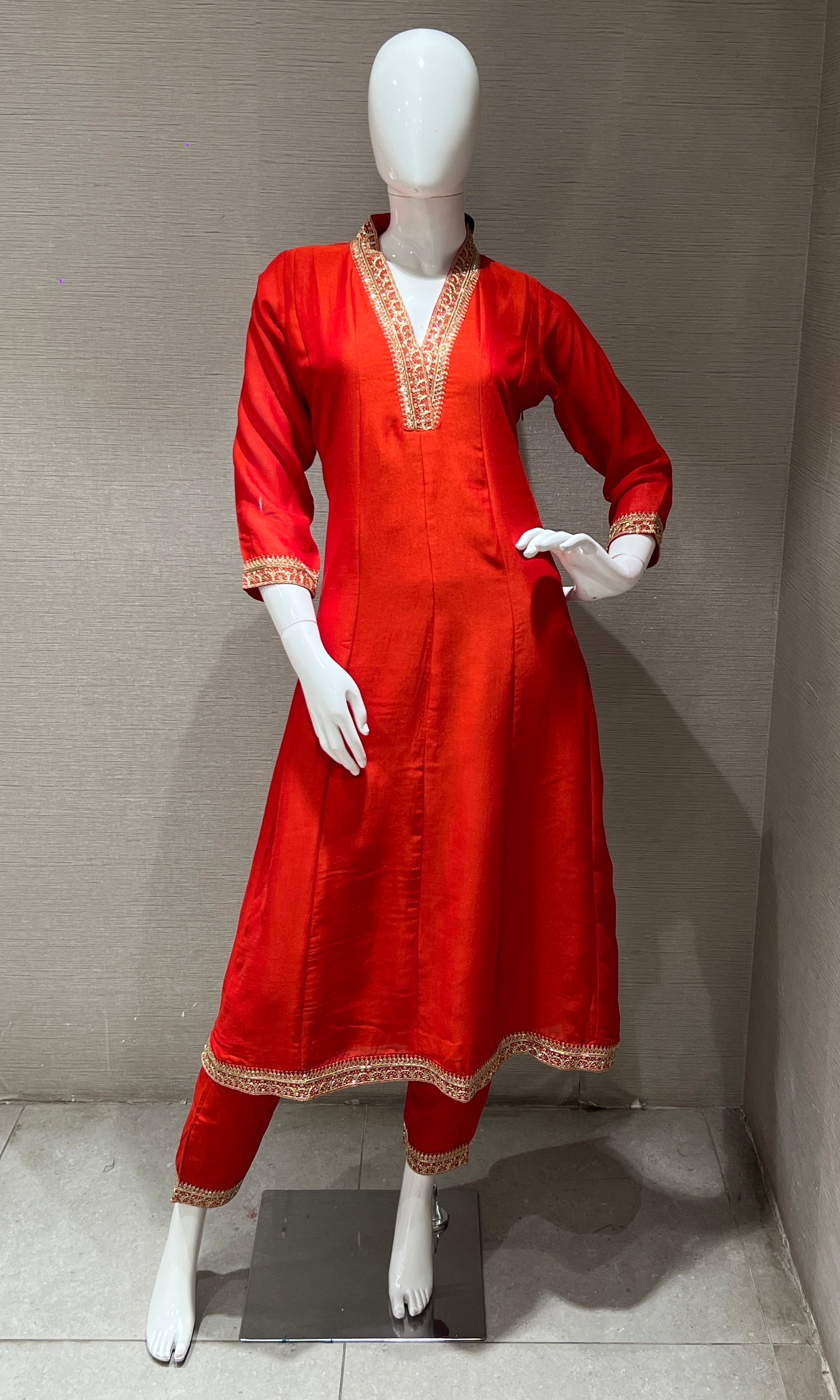 Orange Embroidered Kurta Set