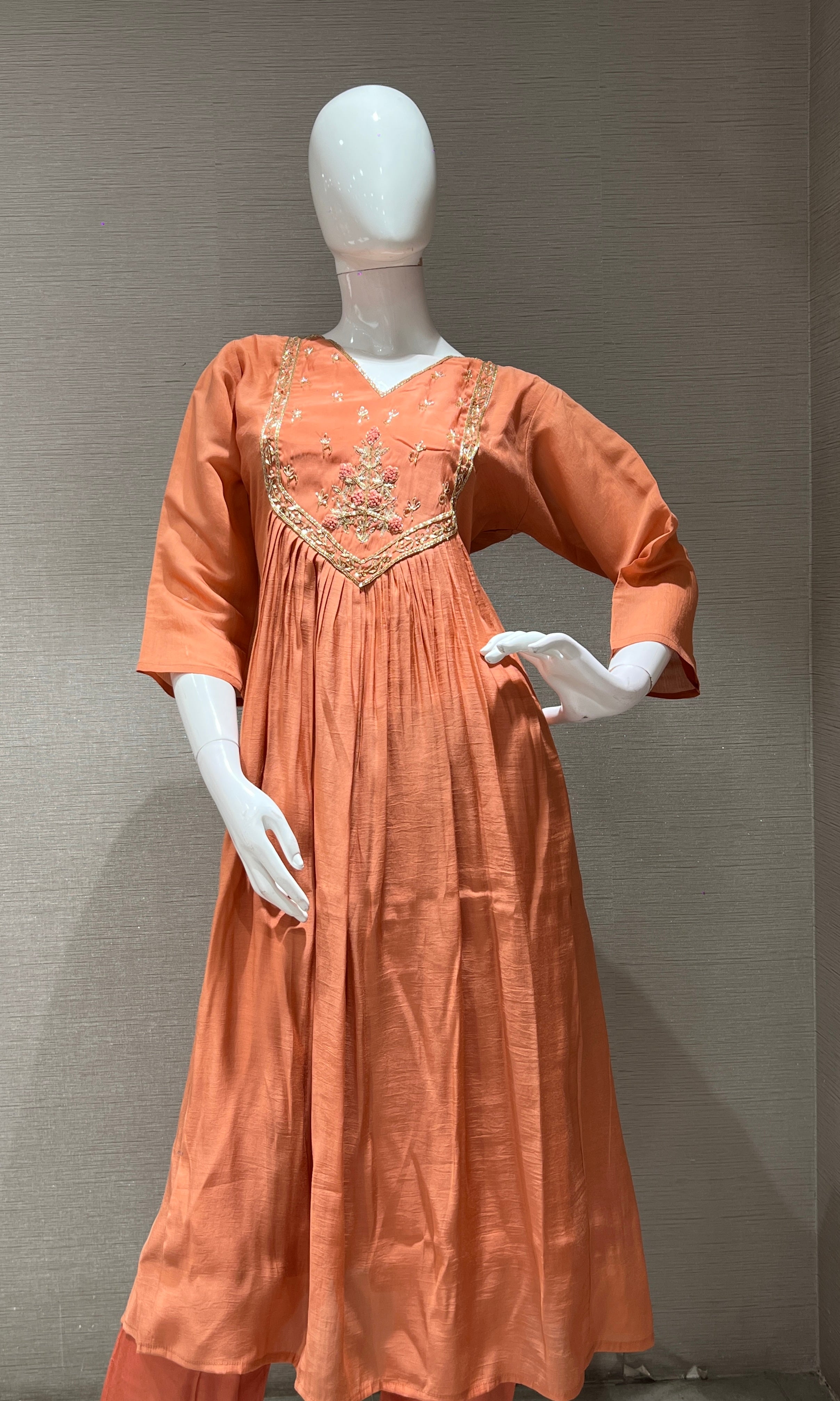 Rust MUL CHANDERI kurta set