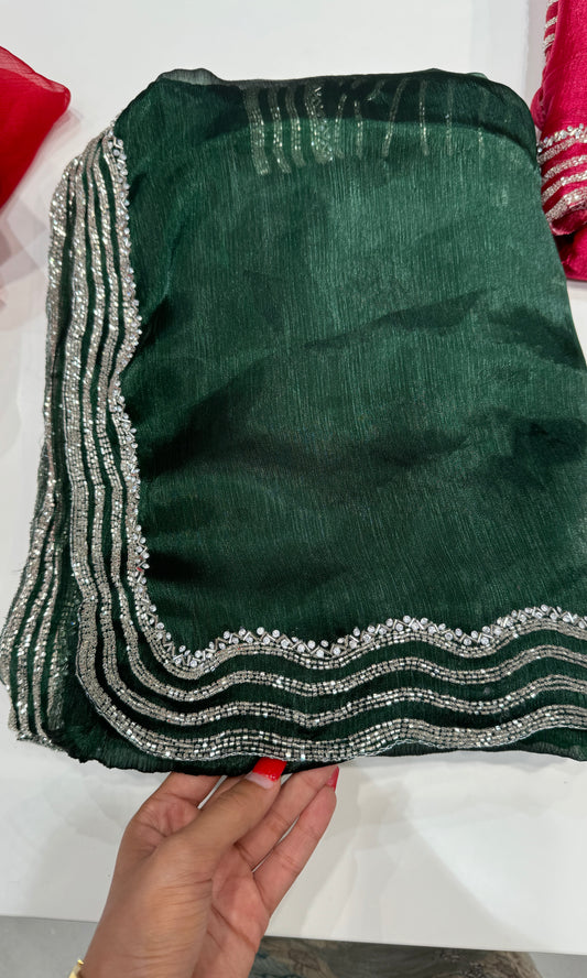 Bottle green saree 7777