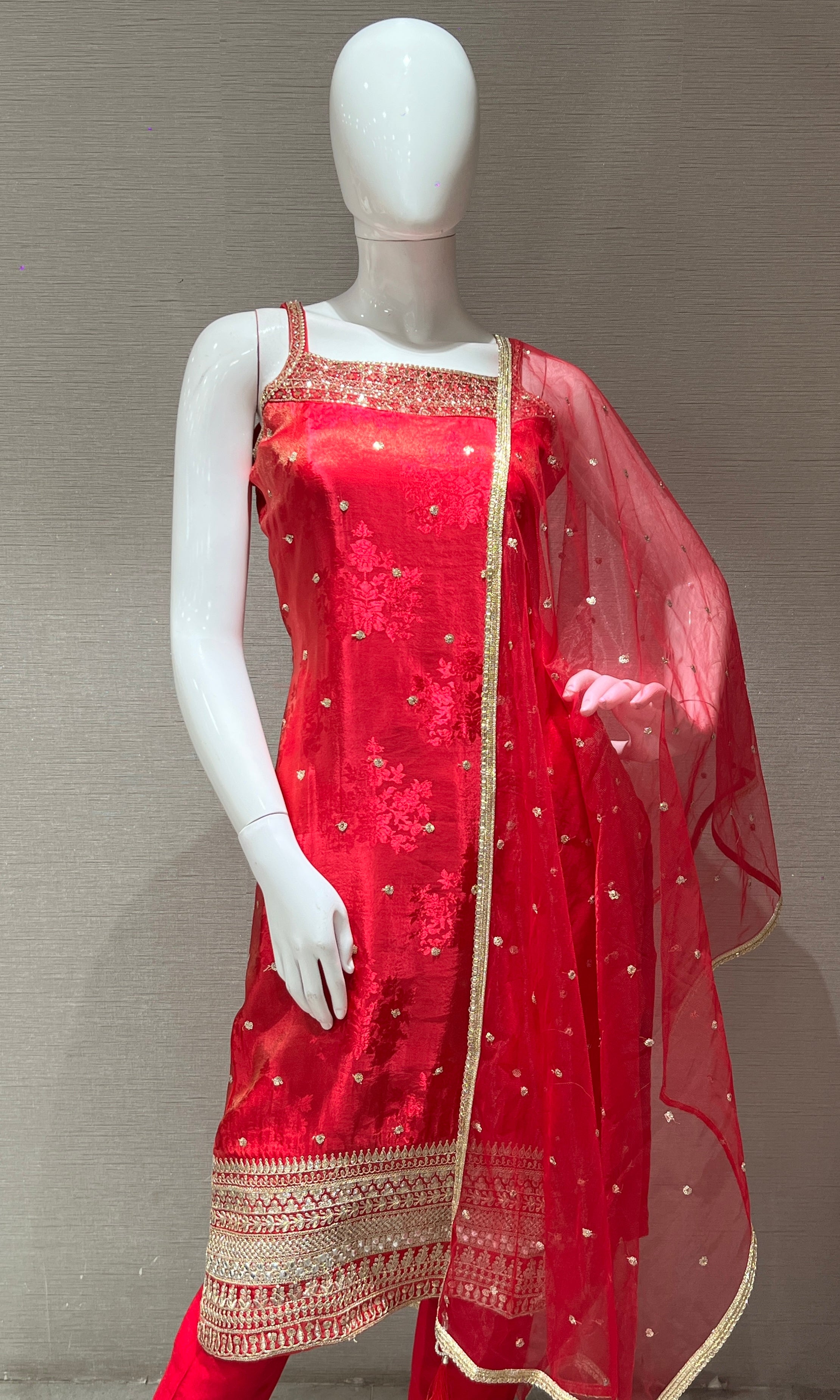 Pink and Gold Embroidered kurta set