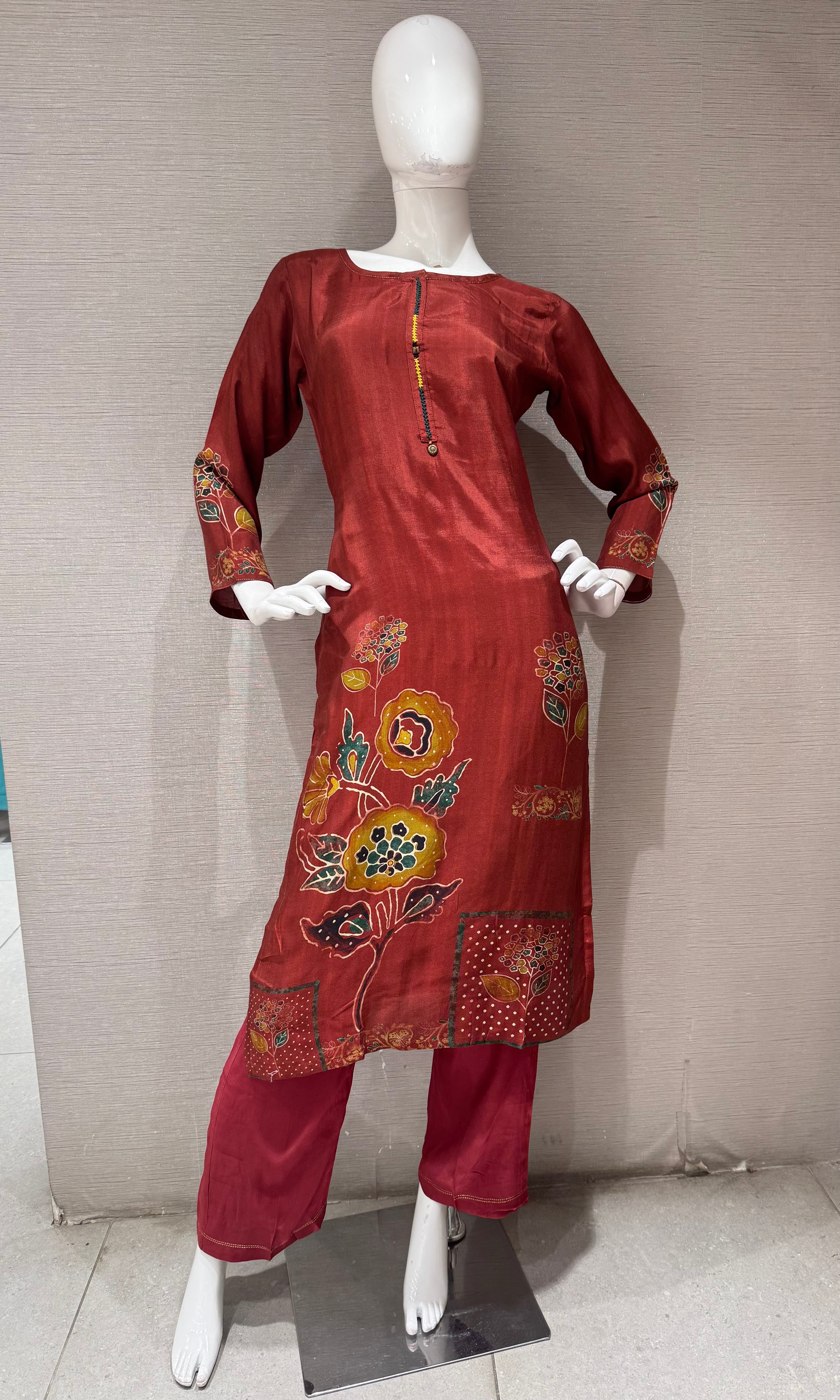 Rust Flora Embroidered Silk Kurta Set