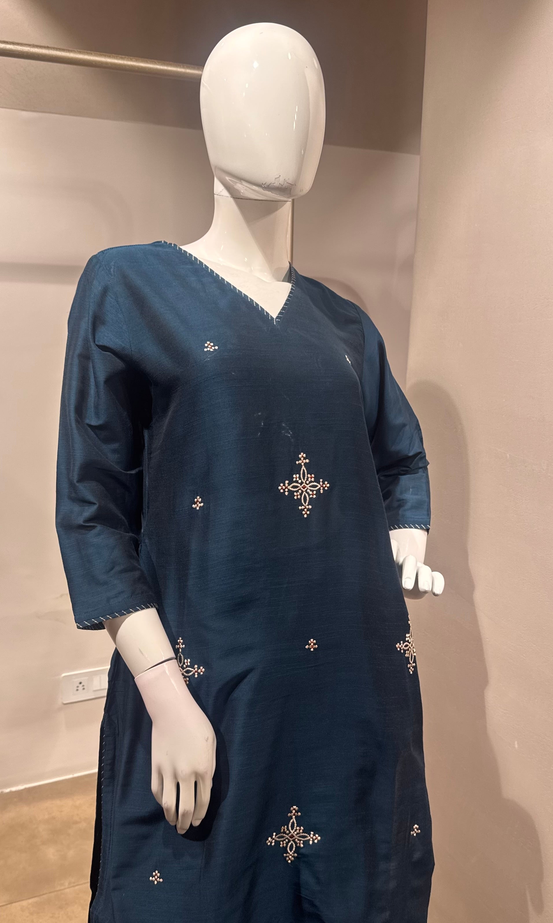 Blue Embroidered Chanderi Kurta Set with Dupatta