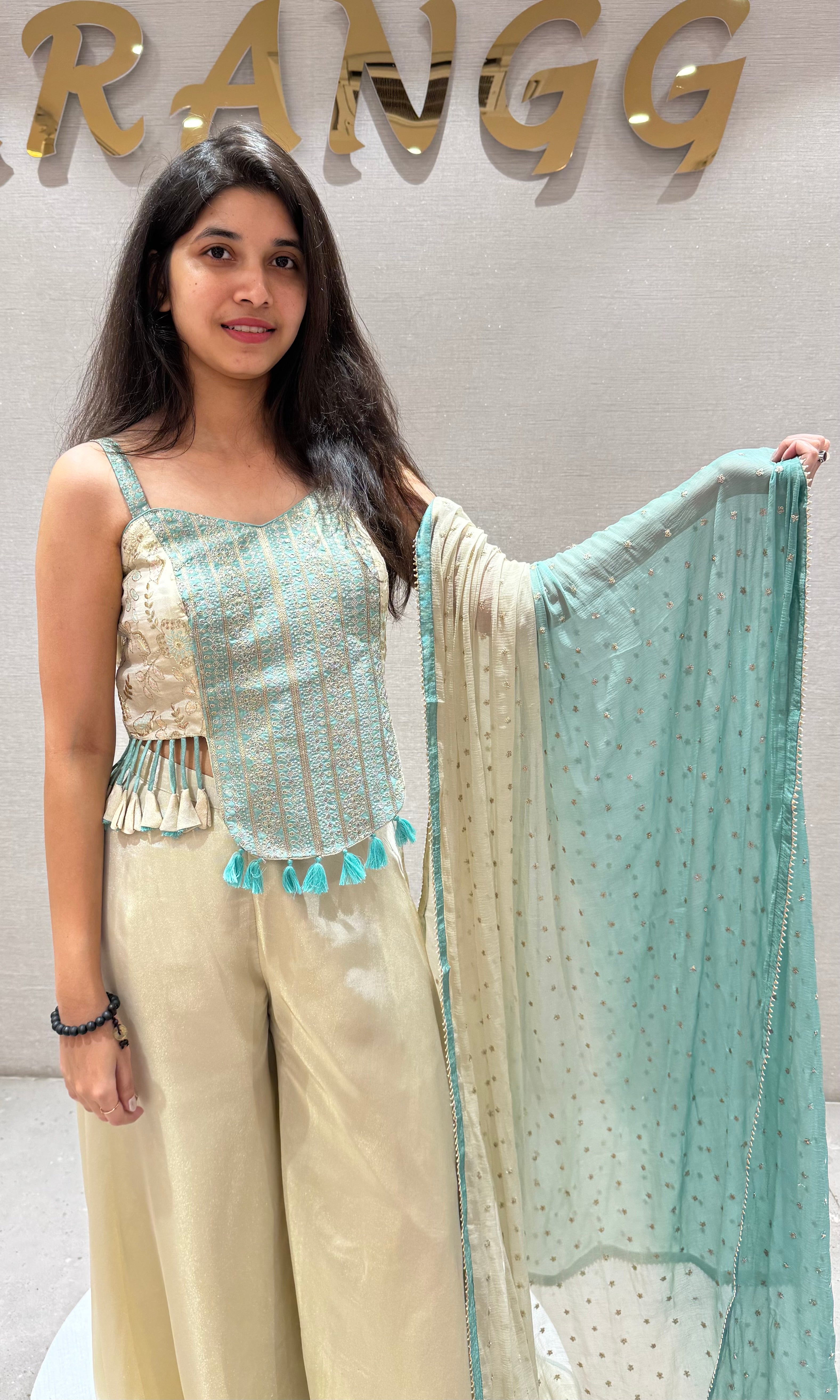 Half white AND BLUE palazzo SET