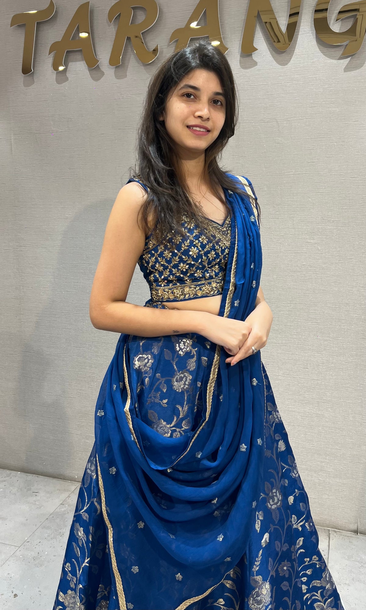 Royal Blue silk Embroidered Lehenga Choli Set