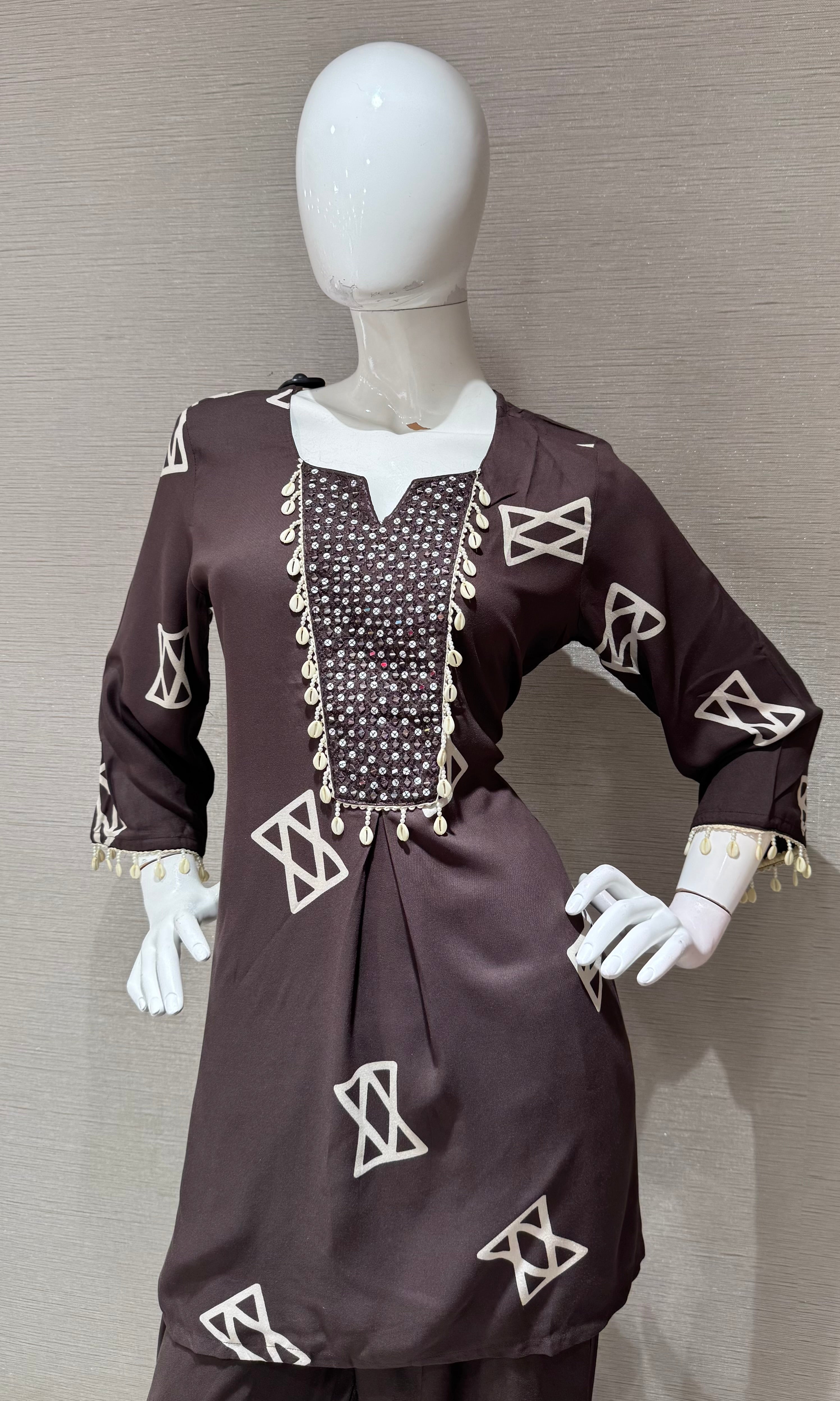 Brown Geometric Print Ethnic Co-Ord Set