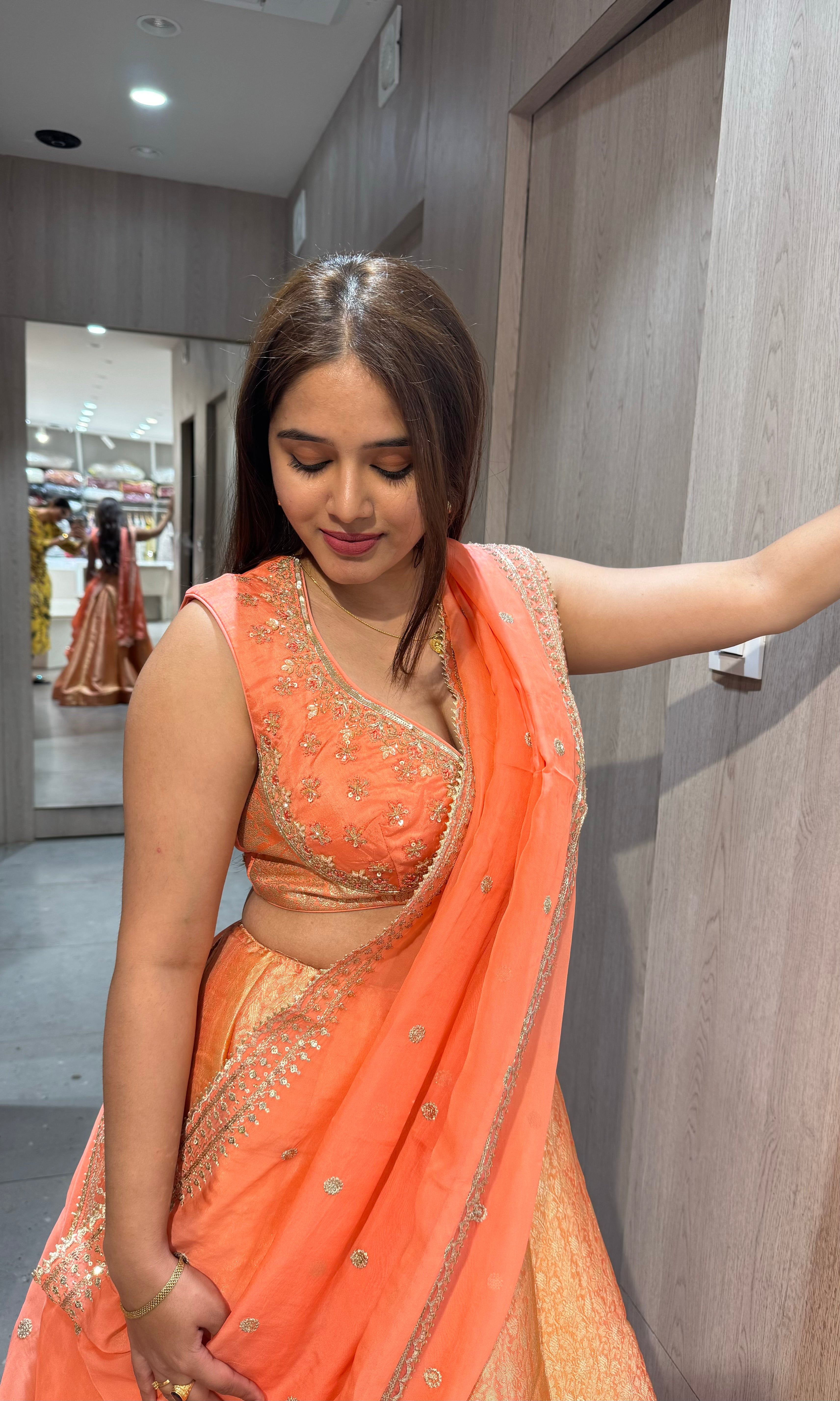 Peach  Banarasi Lehenga