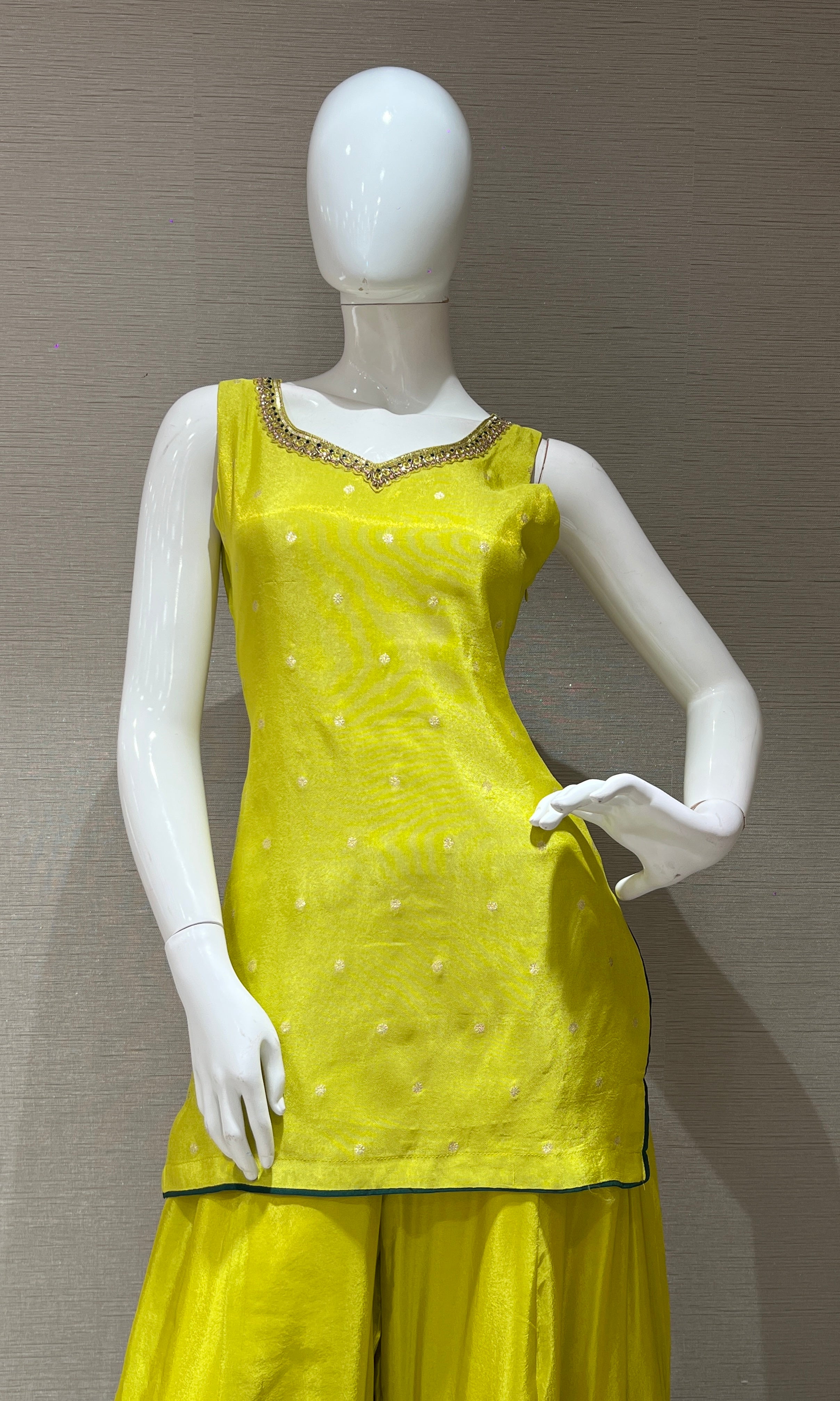 neon Green shimmer tissue palazzo set